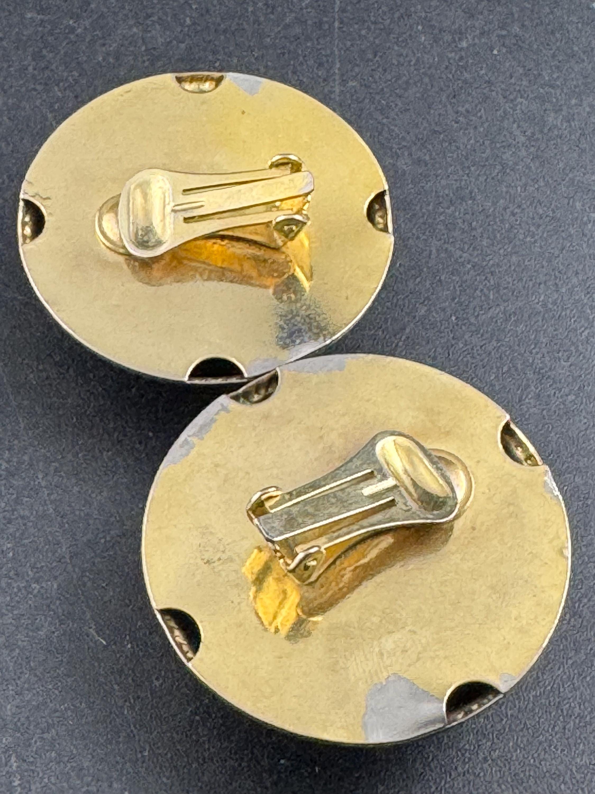 Vintage oversized 4cm gold metal Etruscan domed big clip on earrings, 1980s