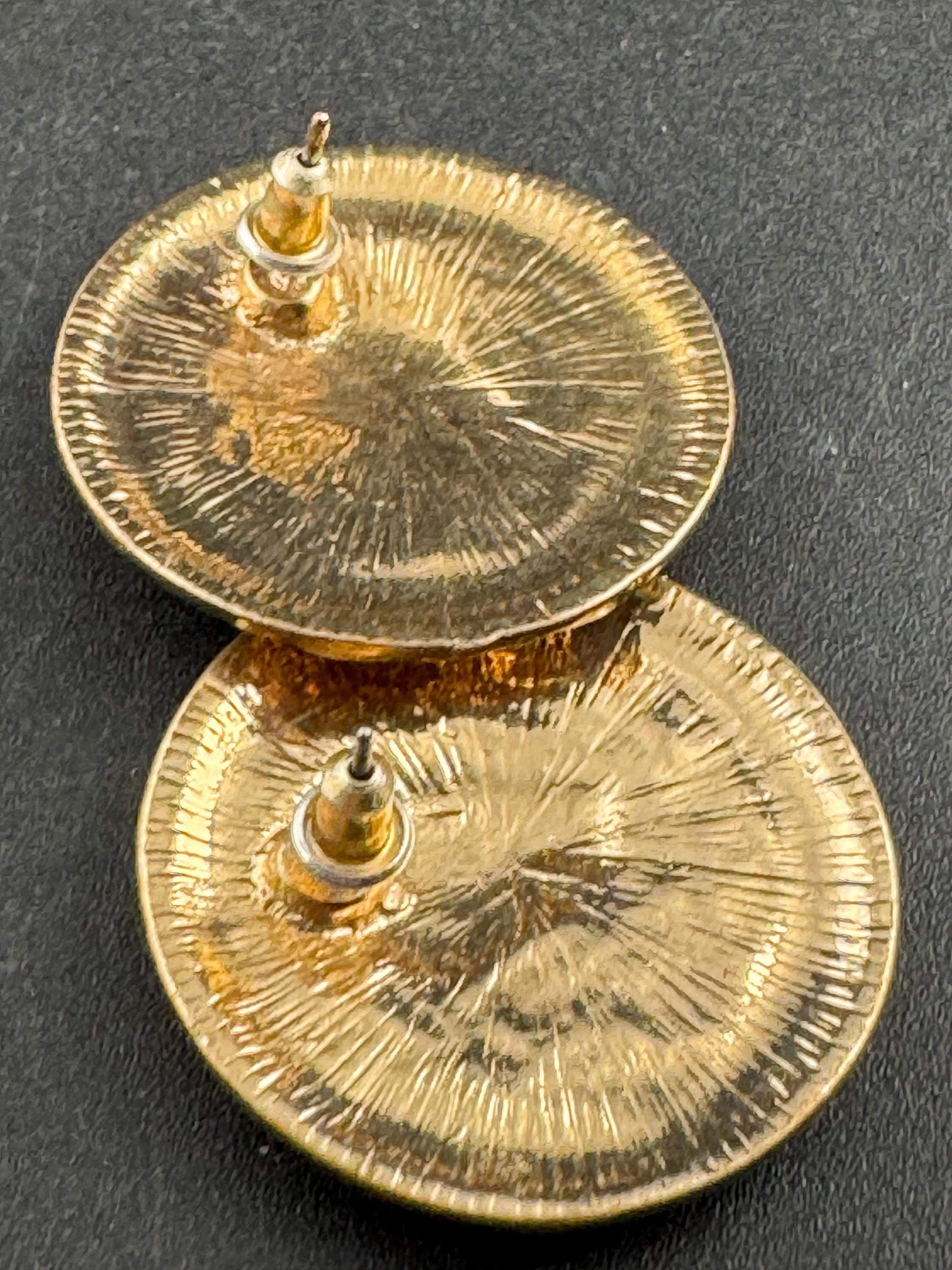 Etruscan style oversized gold Coin pierced earrings