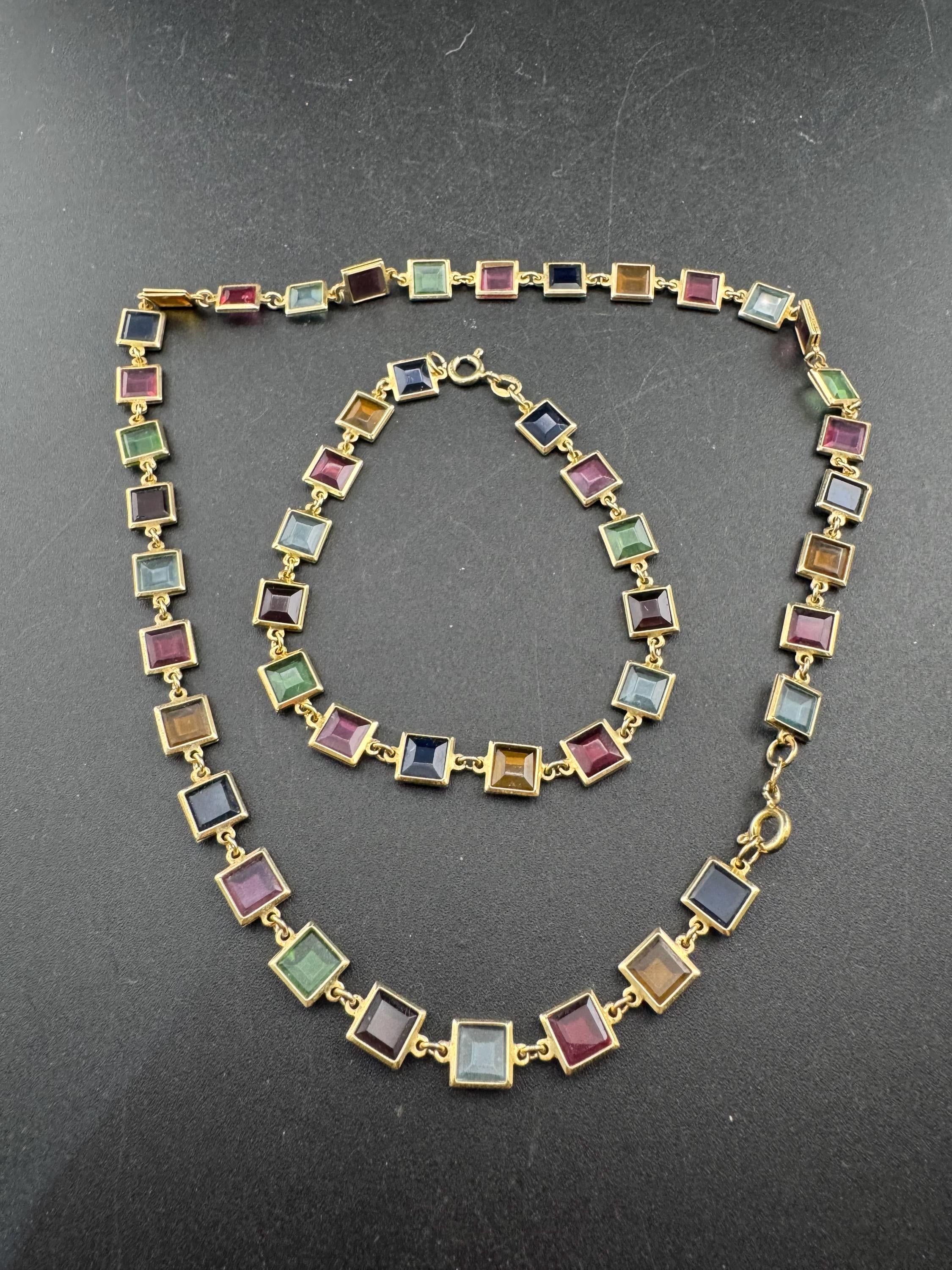 800 silver gilt Rivière bezel gold plated necklace and bracelet set