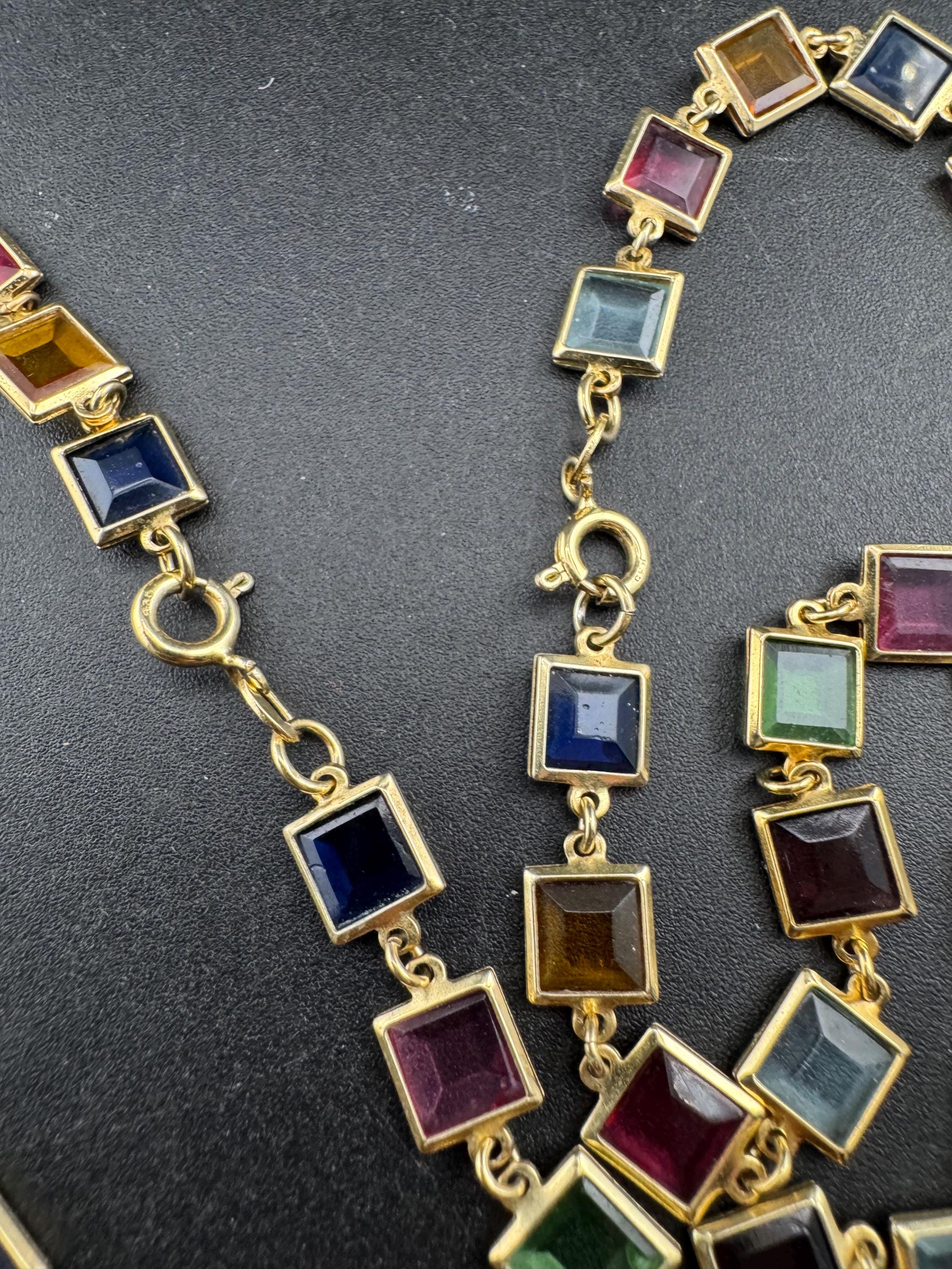 800 silver gilt Rivière bezel gold plated necklace and bracelet set