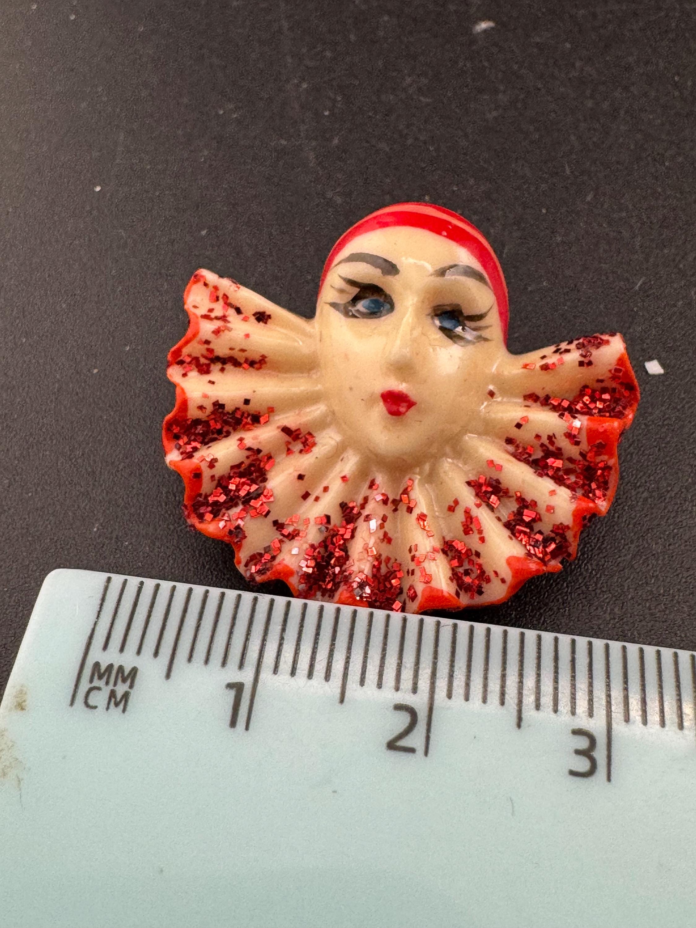 Early plastic art deco Pierrot Brooch: French Clown Pin