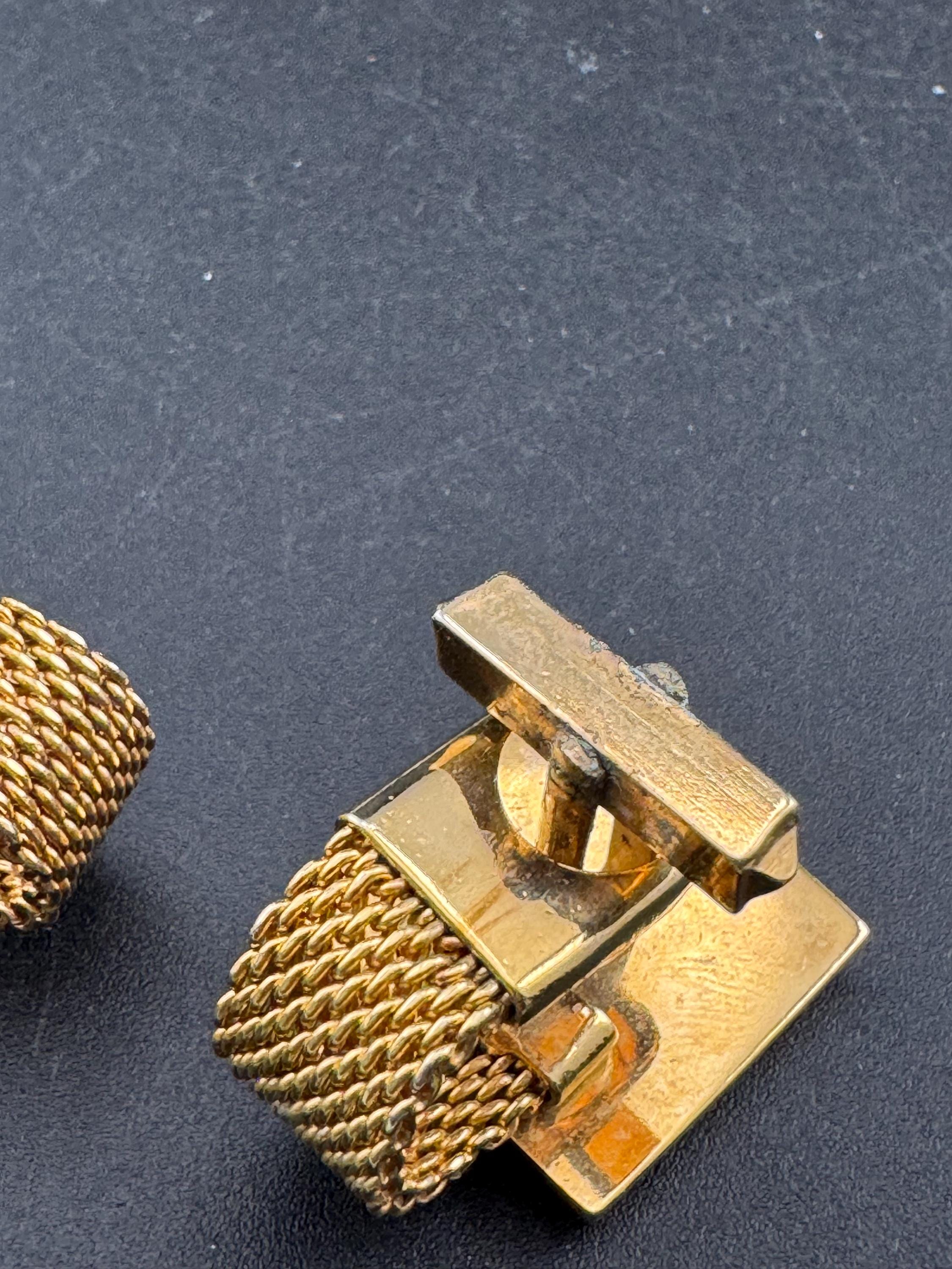 Vintage men’s gold mesh cufflinks with black stones, Brutalist 1970s