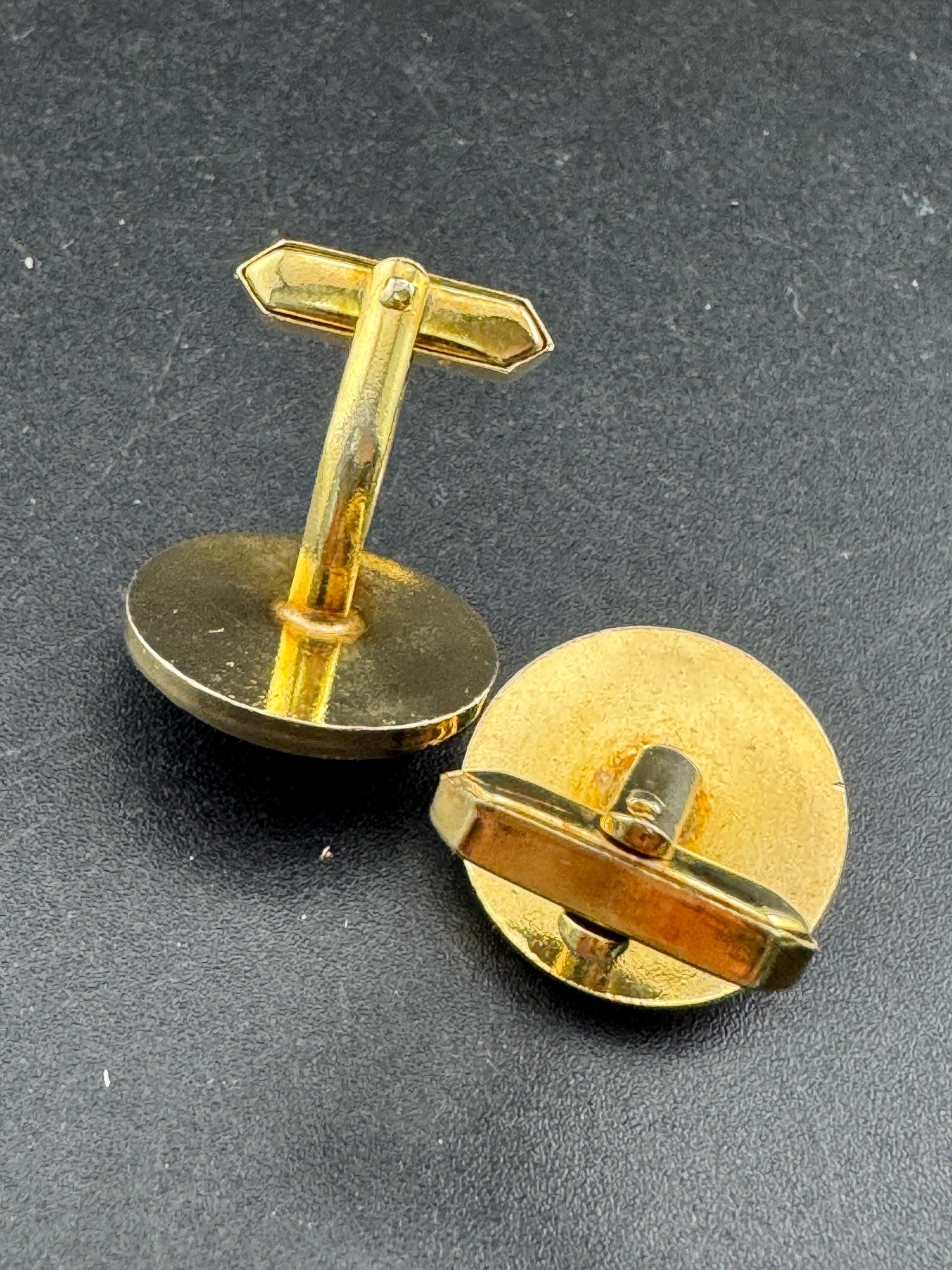 Vintage men’s gold cufflinks with green Rivoli crystal Rhinestones, Brutalist 1970s