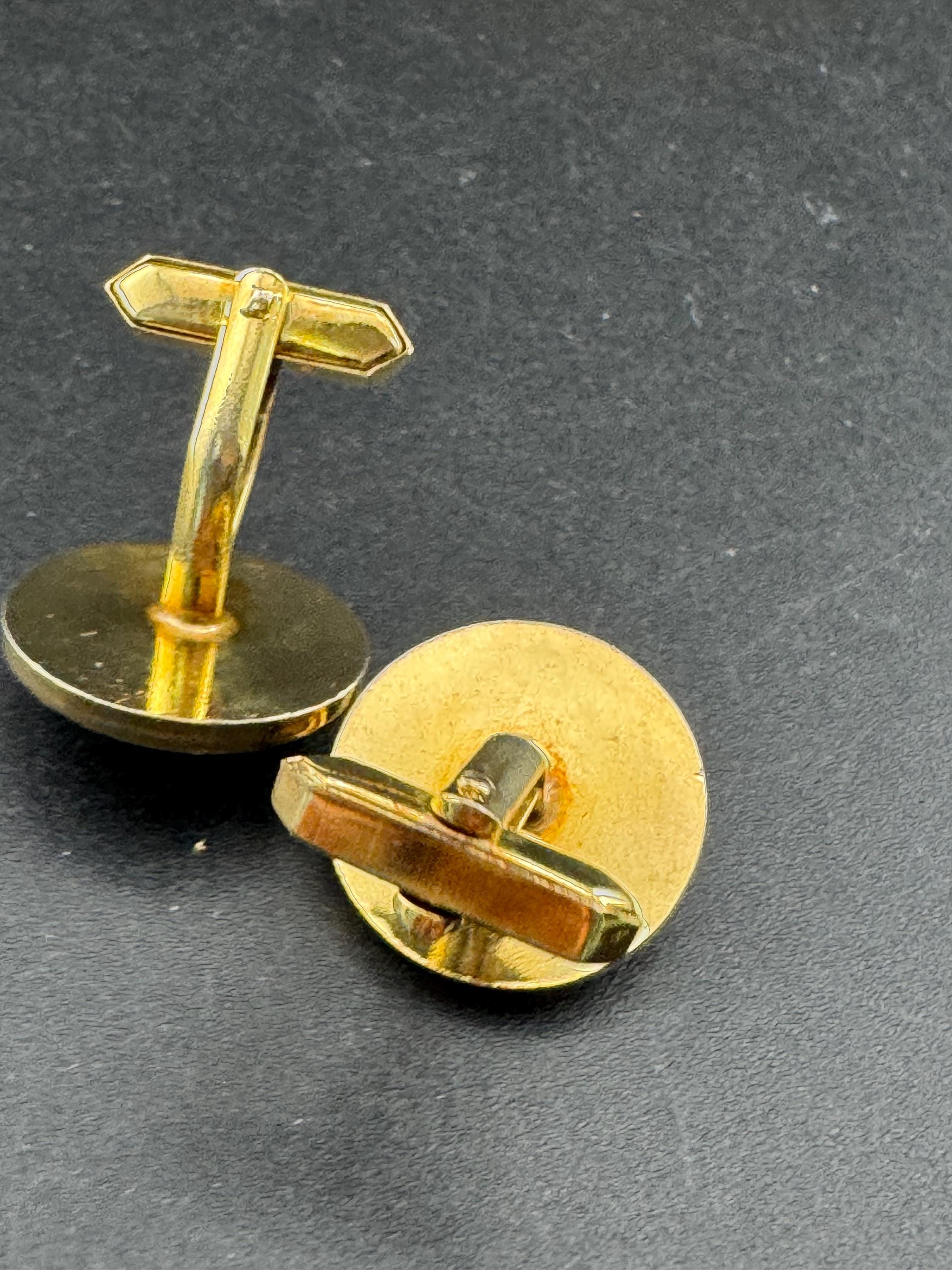 Vintage men’s gold cufflinks with green Rivoli crystal Rhinestones, Brutalist 1970s