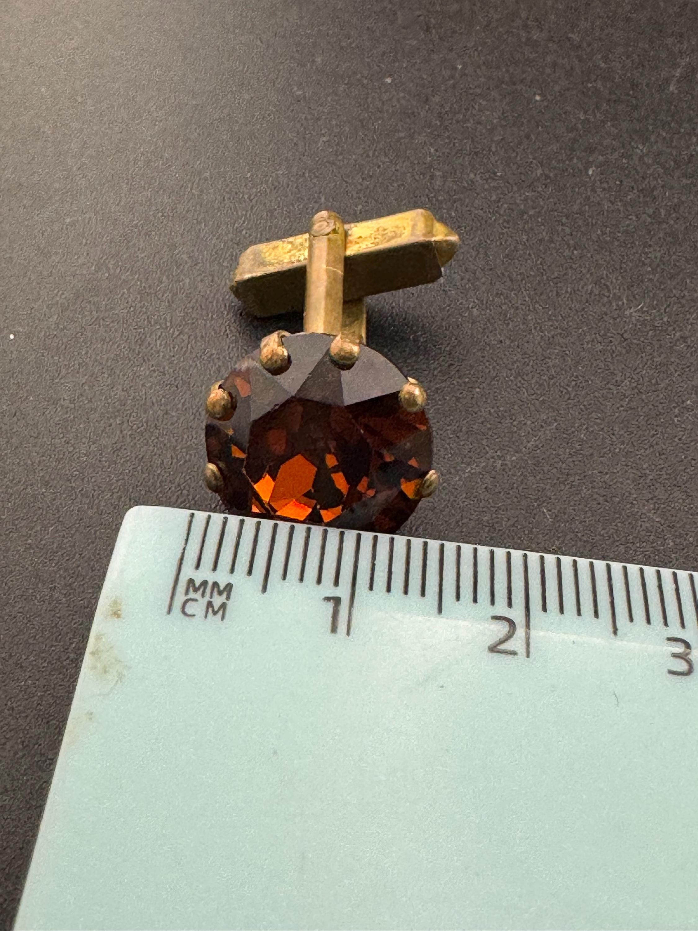 Vintage men’s gold cufflinks with brown cognac glass crystal Rhinestones, Brutalist 1970s