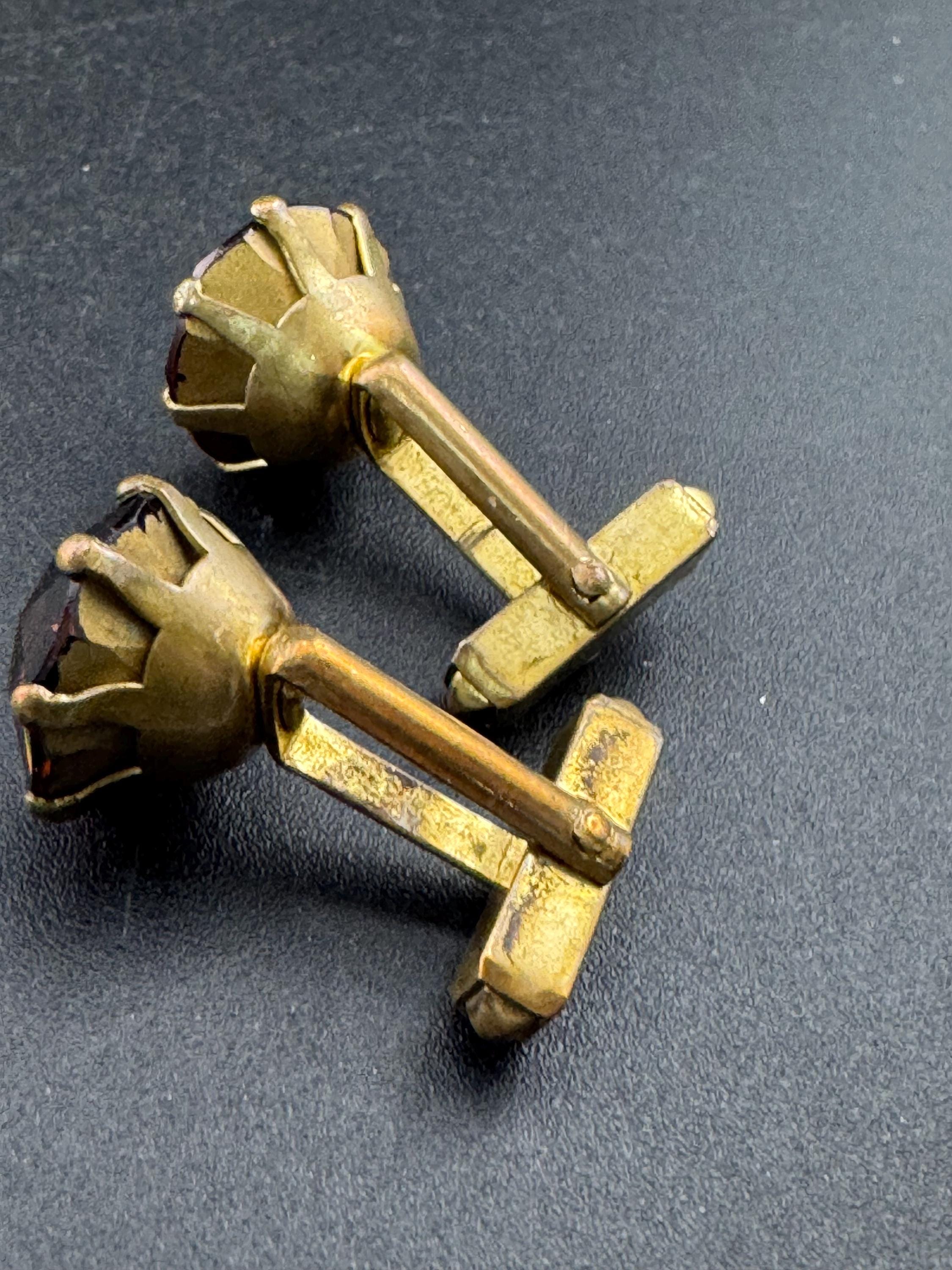 Vintage men’s gold cufflinks with brown cognac glass crystal Rhinestones, Brutalist 1970s