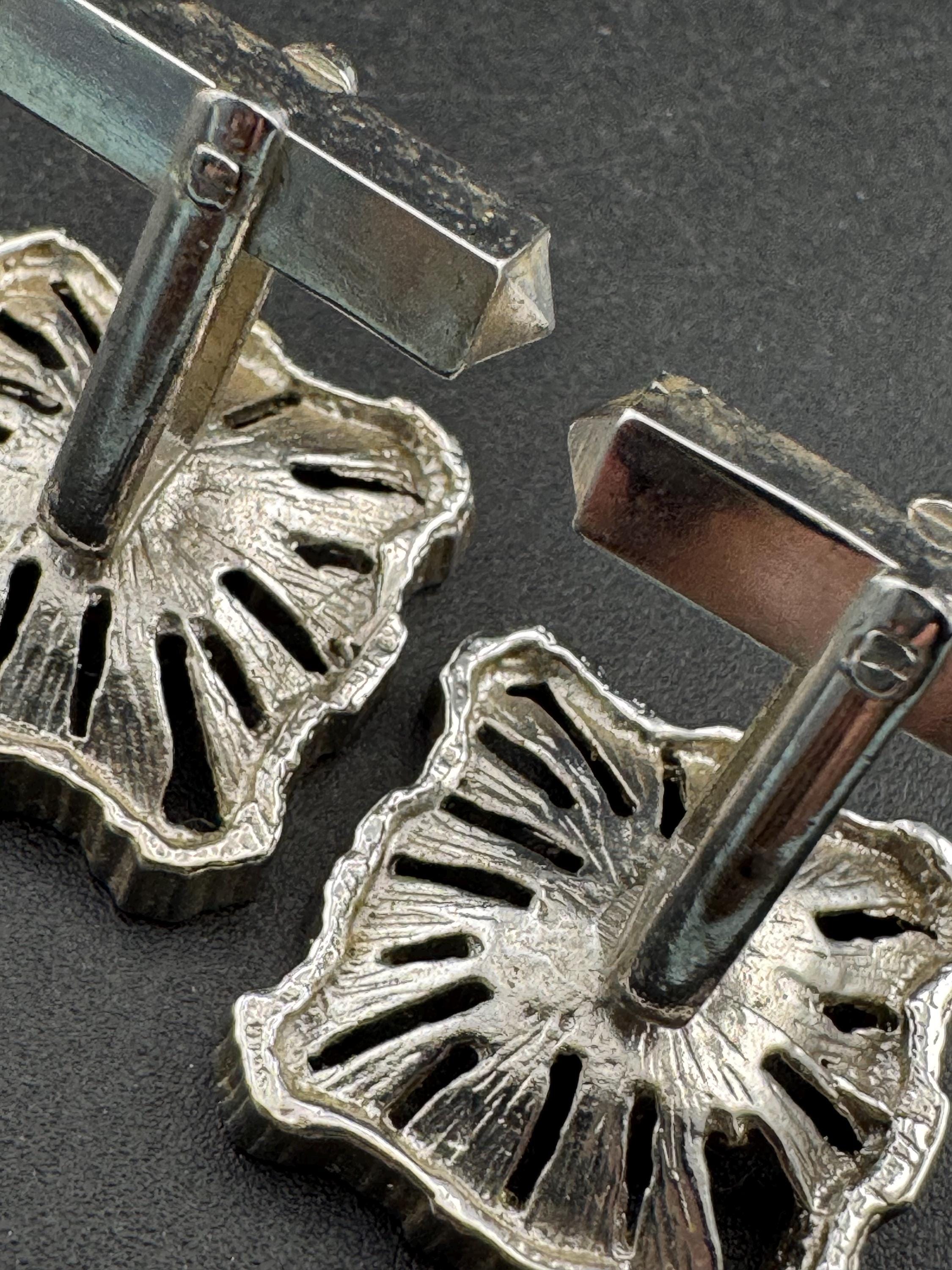 Vintage men’s brutalist 1970s square cufflinks, silver tone