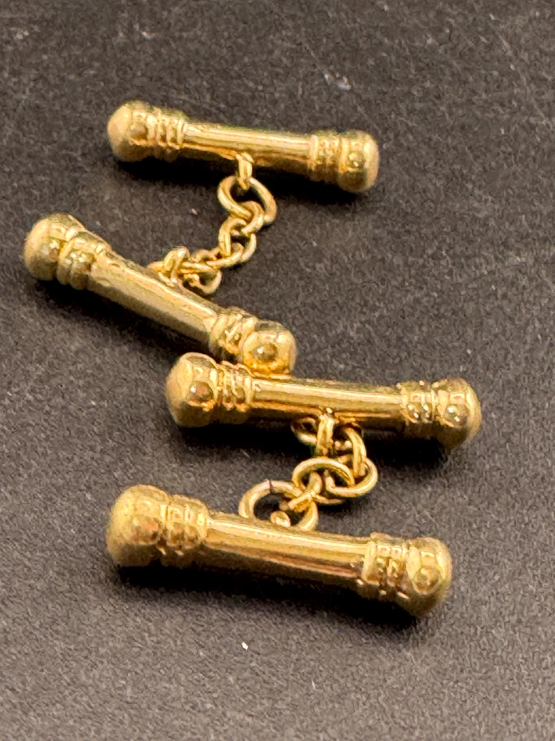 Vintage men’s gold barbell cufflinks mid-century pillar bar design