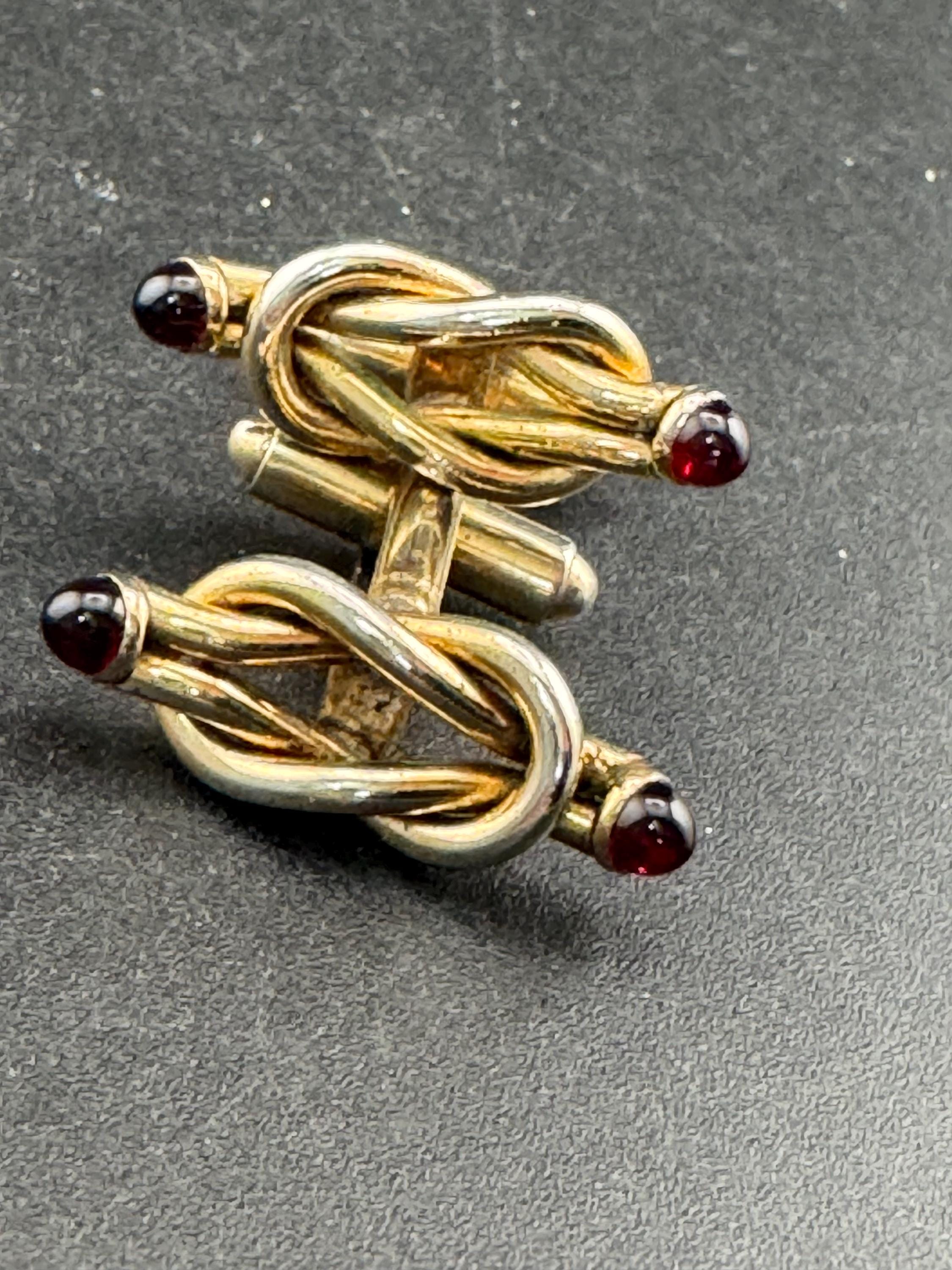 Vintage men’s red garnet cabochon gold knot cufflinks, high end
