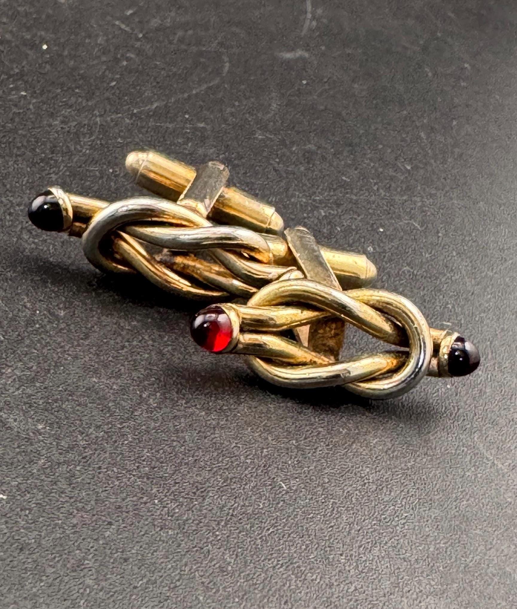Vintage men’s red garnet cabochon gold knot cufflinks, high end