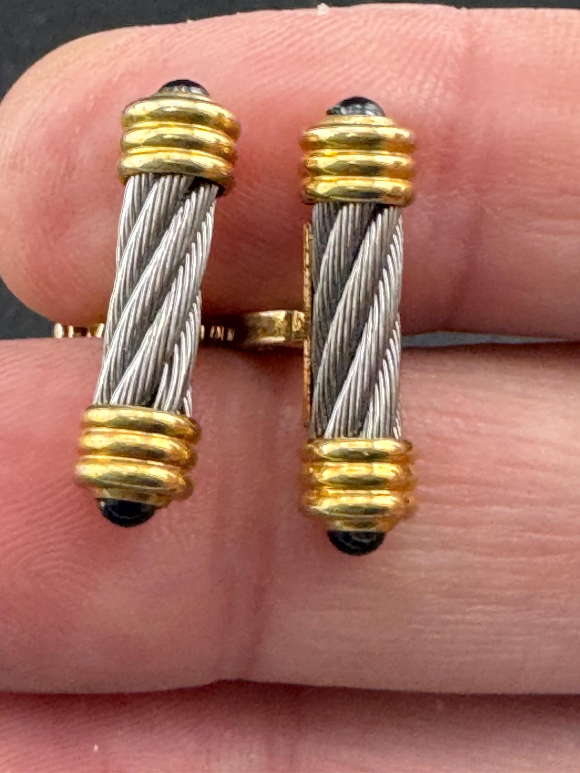 Vintage men’s black cabochon silver and gold pillar cufflinks, high end