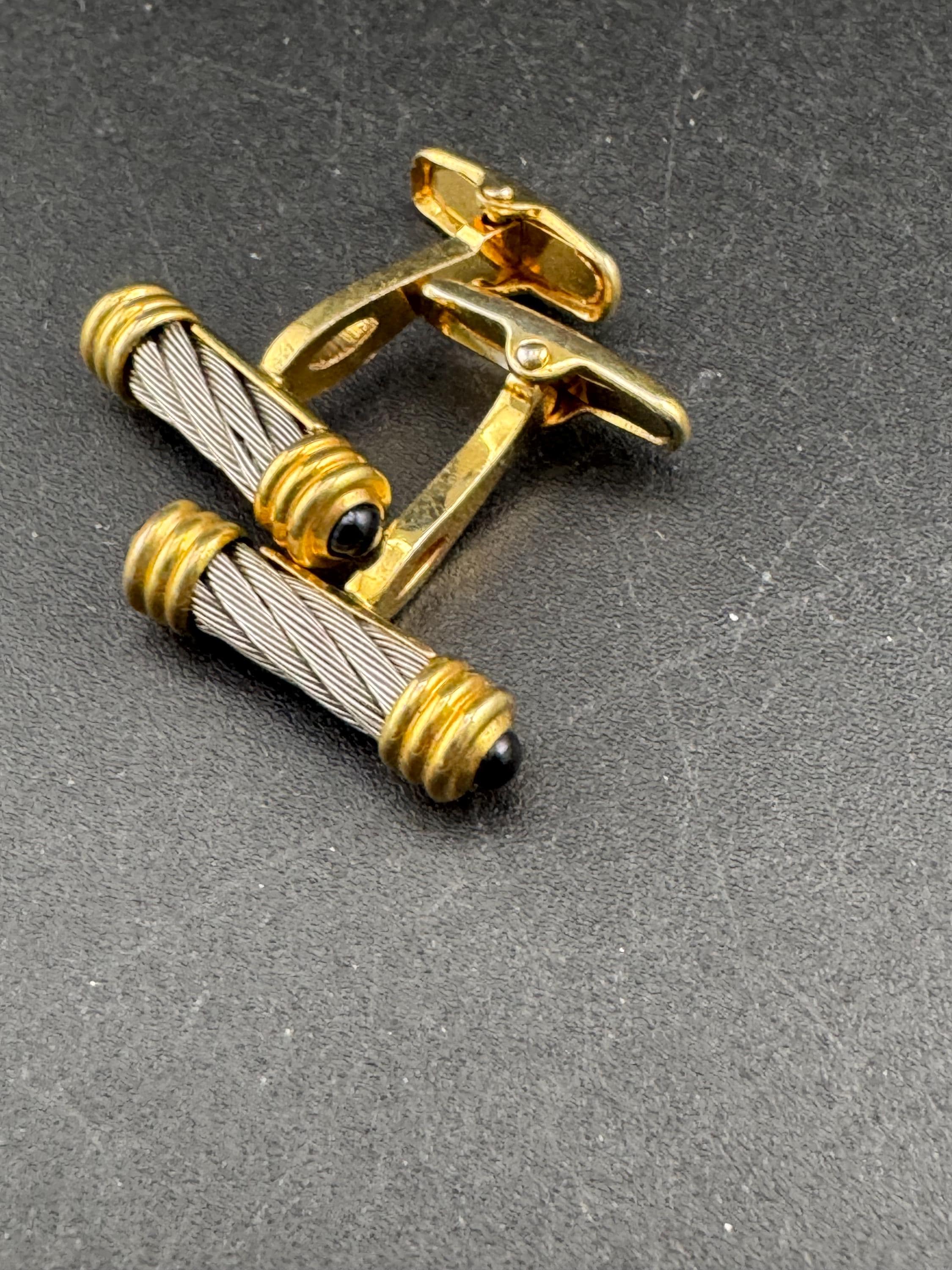 Vintage men’s black cabochon silver and gold pillar cufflinks, high end