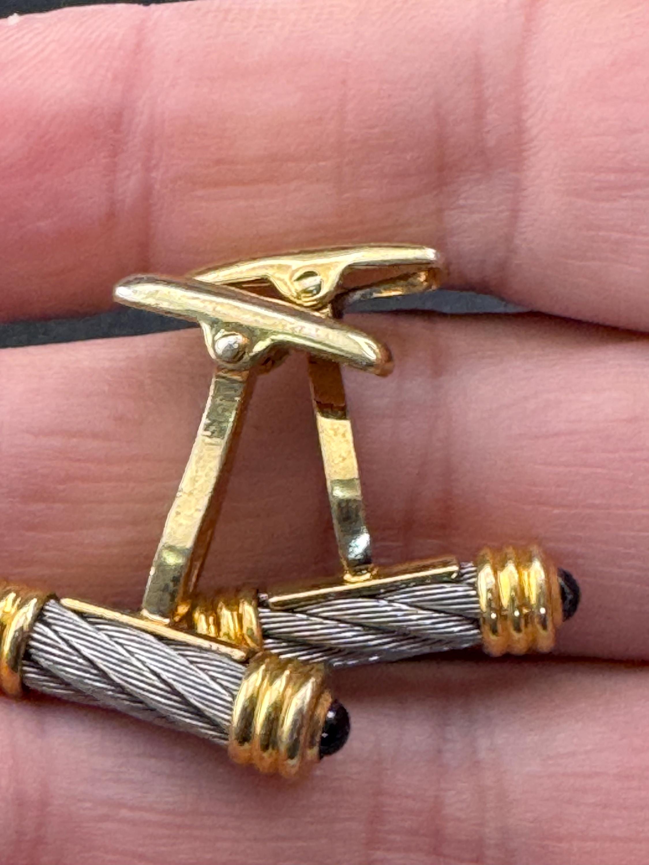 Vintage men’s black cabochon silver and gold pillar cufflinks, high end
