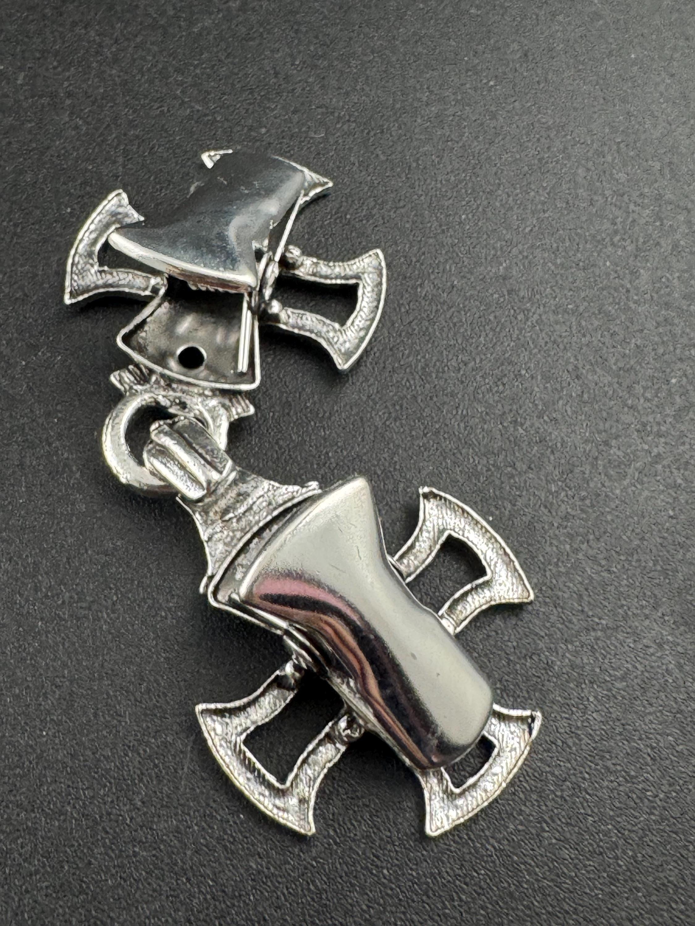 Silver Celtic medieval style cross cardigan cloak clasp clip, spring hinged closure