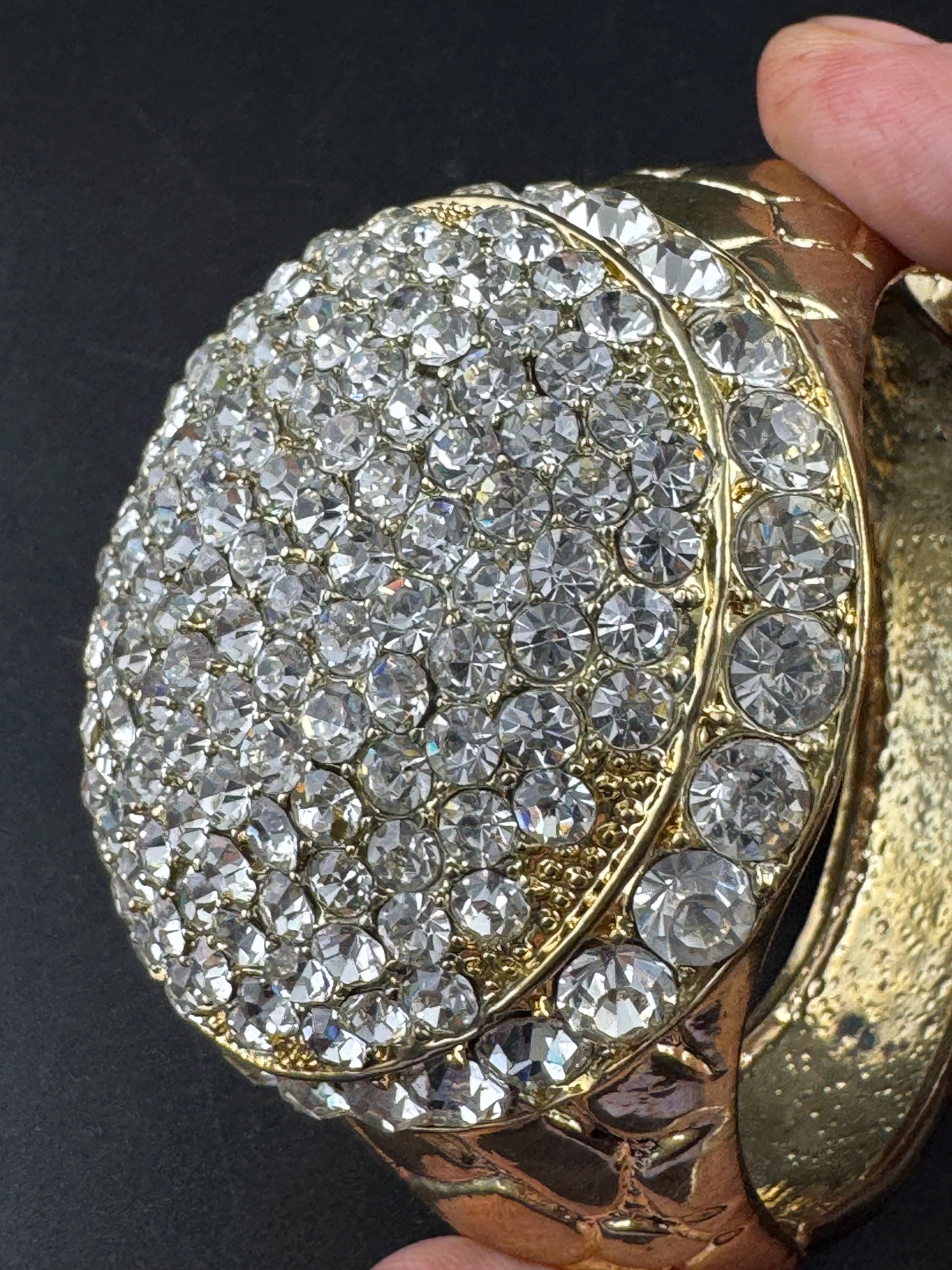 Vintage wide chunky clear diamanté  hinged clamper bangle