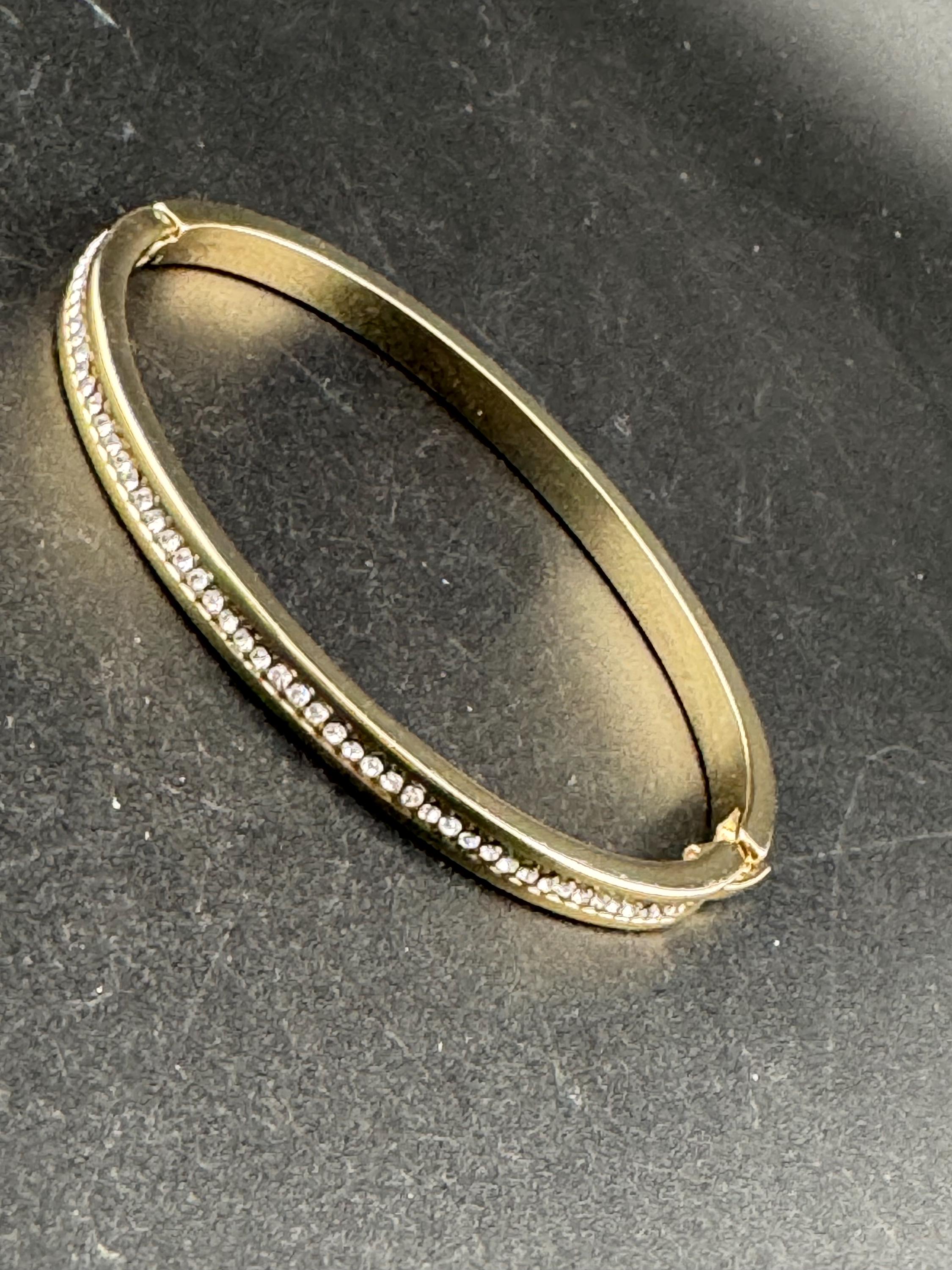 Retro squared clear diamanté crystal channel set hinged clamper bangle