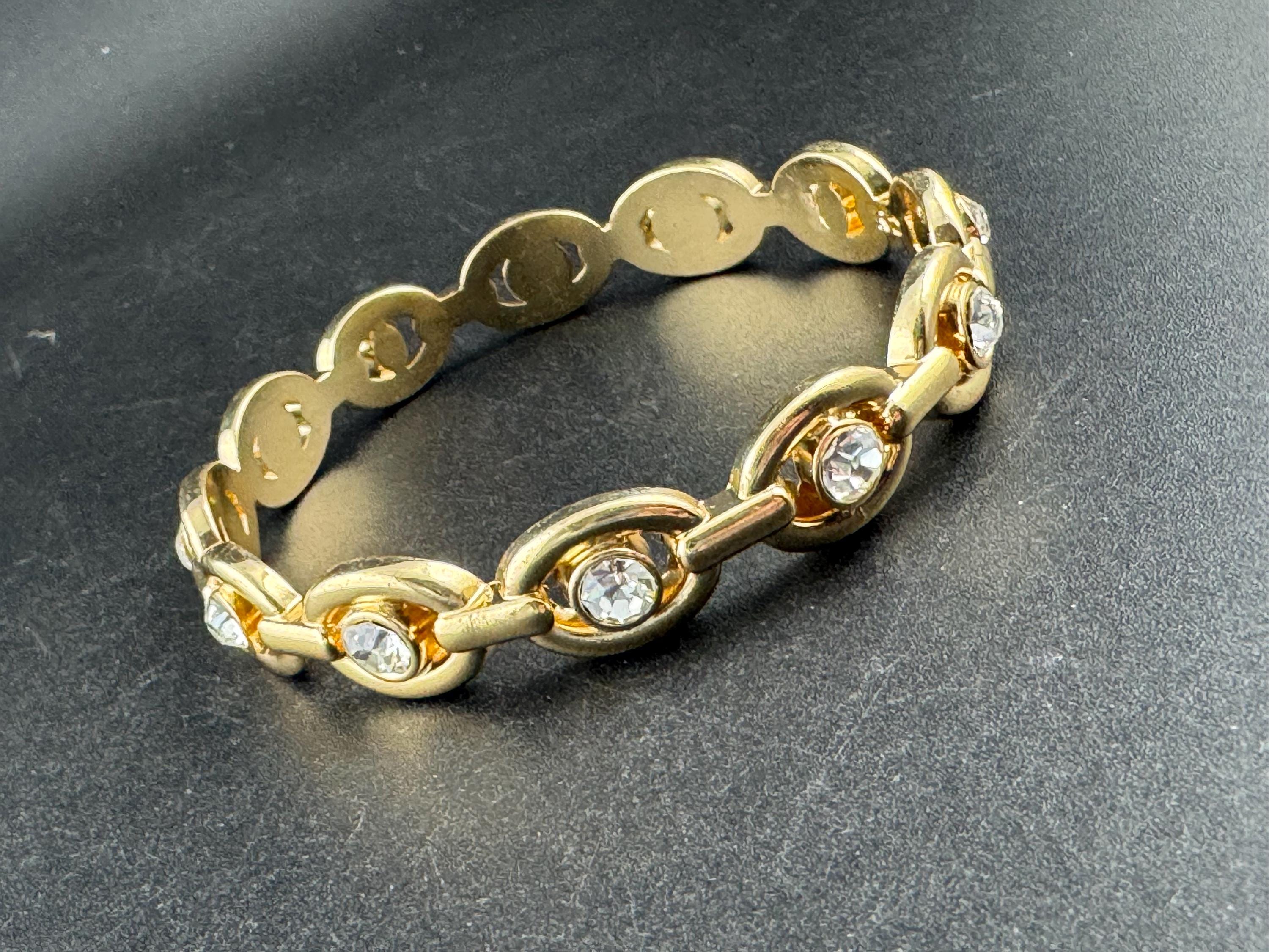 Fixed chain link bangle with clear diamanté , gold tone bracelet