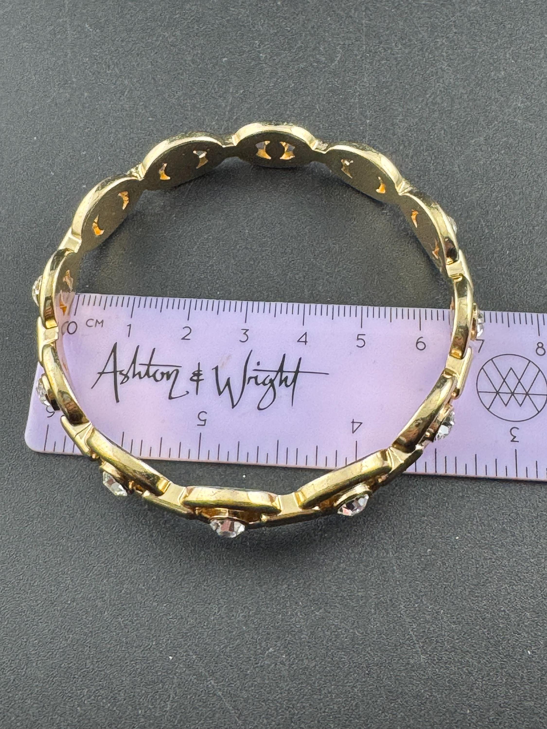 Fixed chain link bangle with clear diamanté , gold tone bracelet