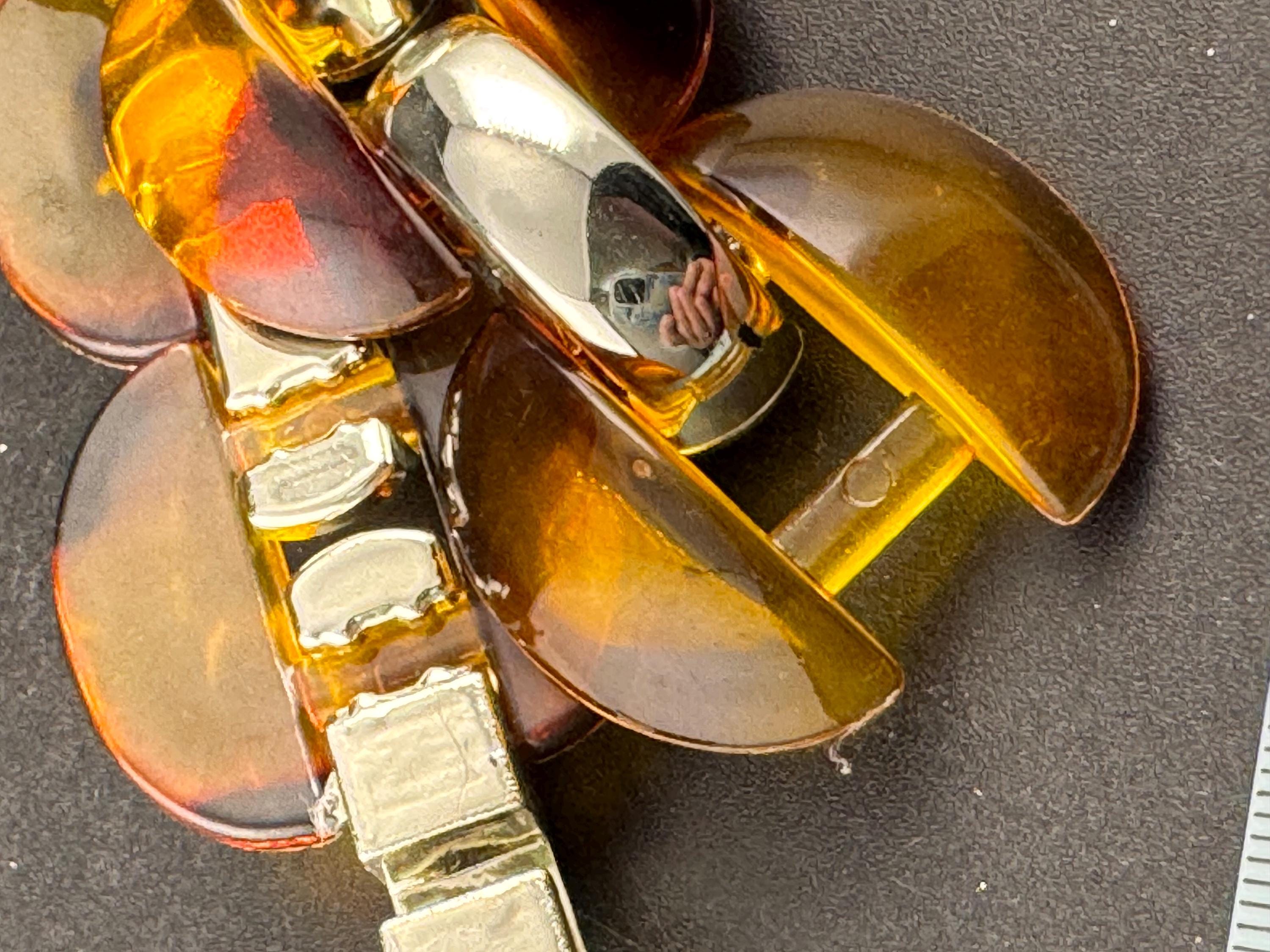 Brown acrylic chain link bracelet, vintage,  chunky oversized gold tone