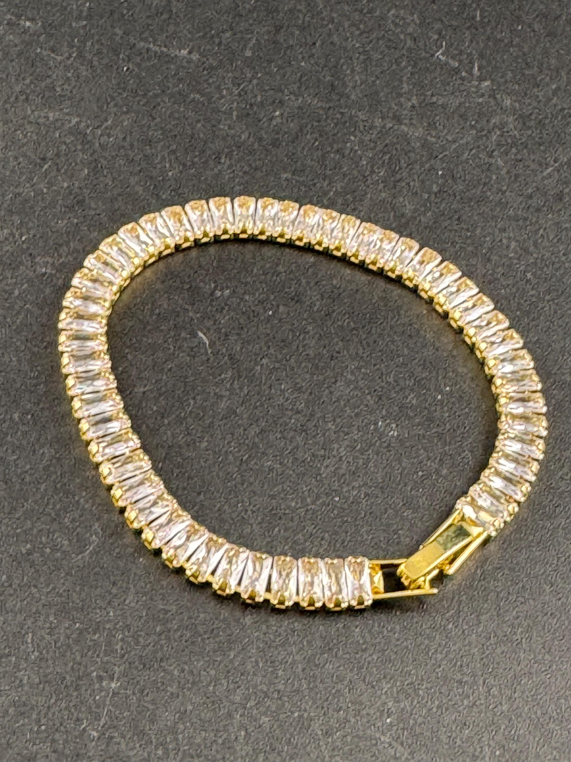Vintage clear diamanté Crystal Cz gold plated tennis bracelet
