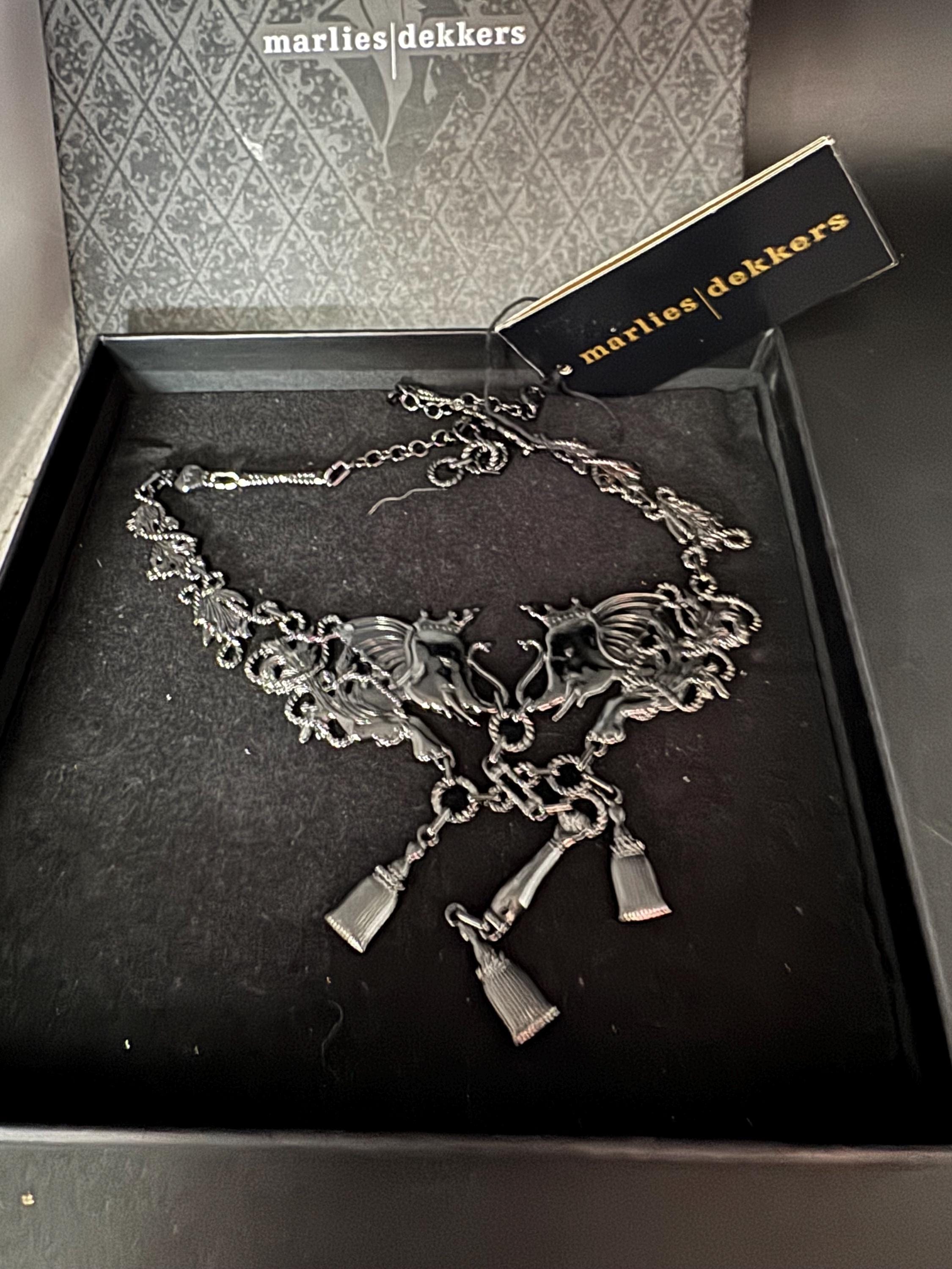 Designer Marlies Dekkers gun metal elephant bib necklace, Johan Maurits