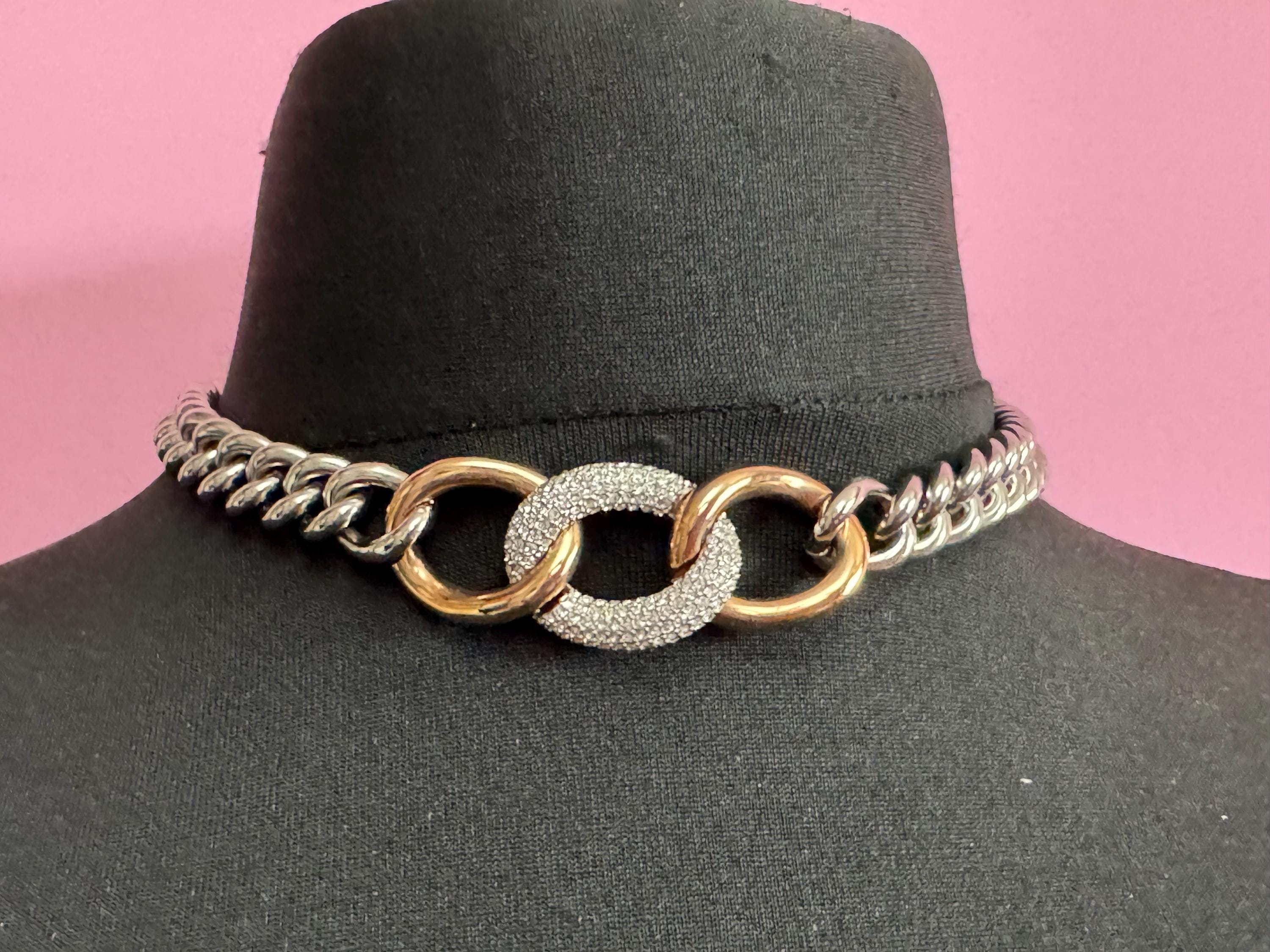 Signed Swarovski bound crystal chunky choker, bound design copper silver tone