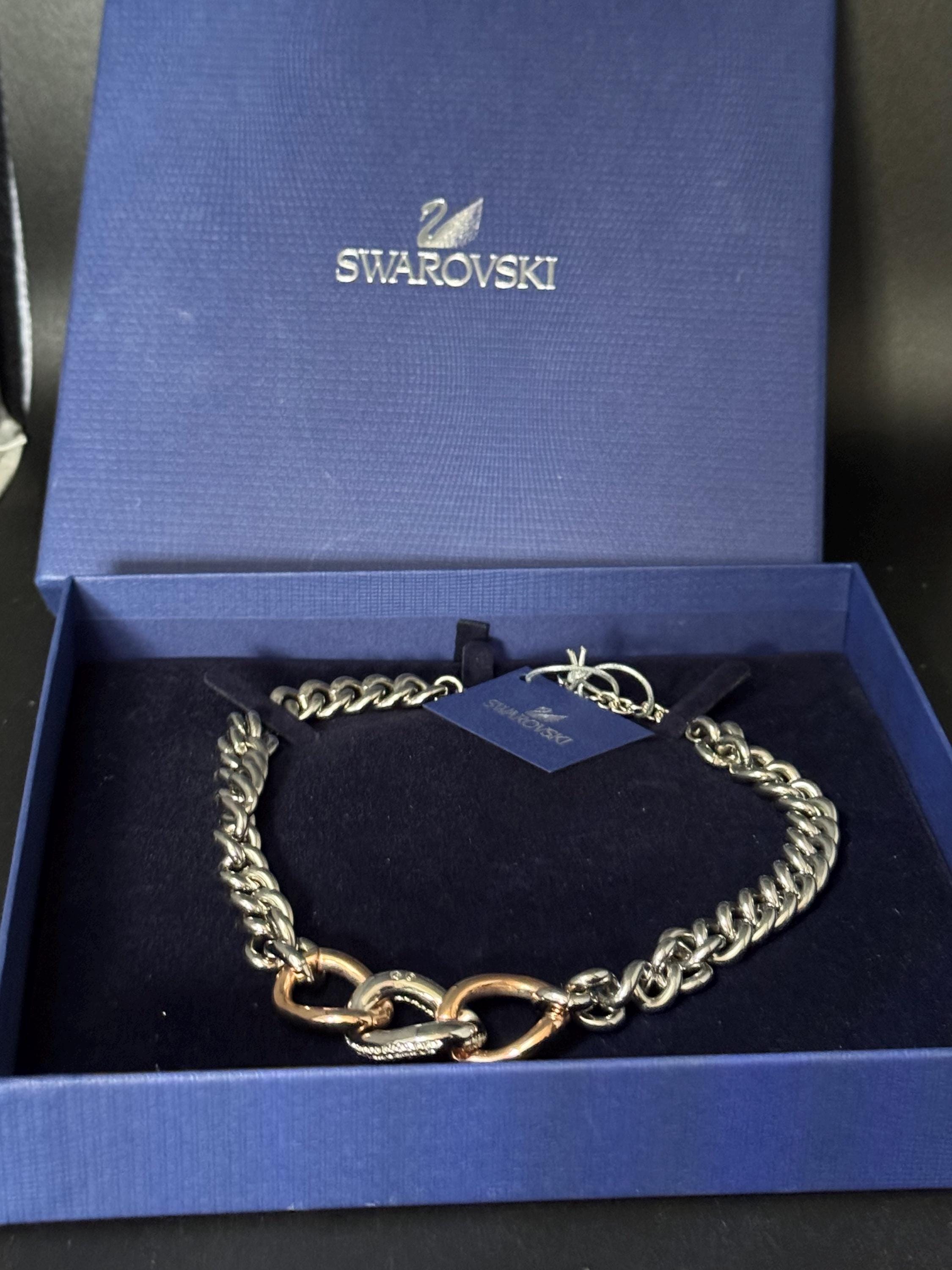 Signed Swarovski bound crystal chunky choker, bound design copper silver tone