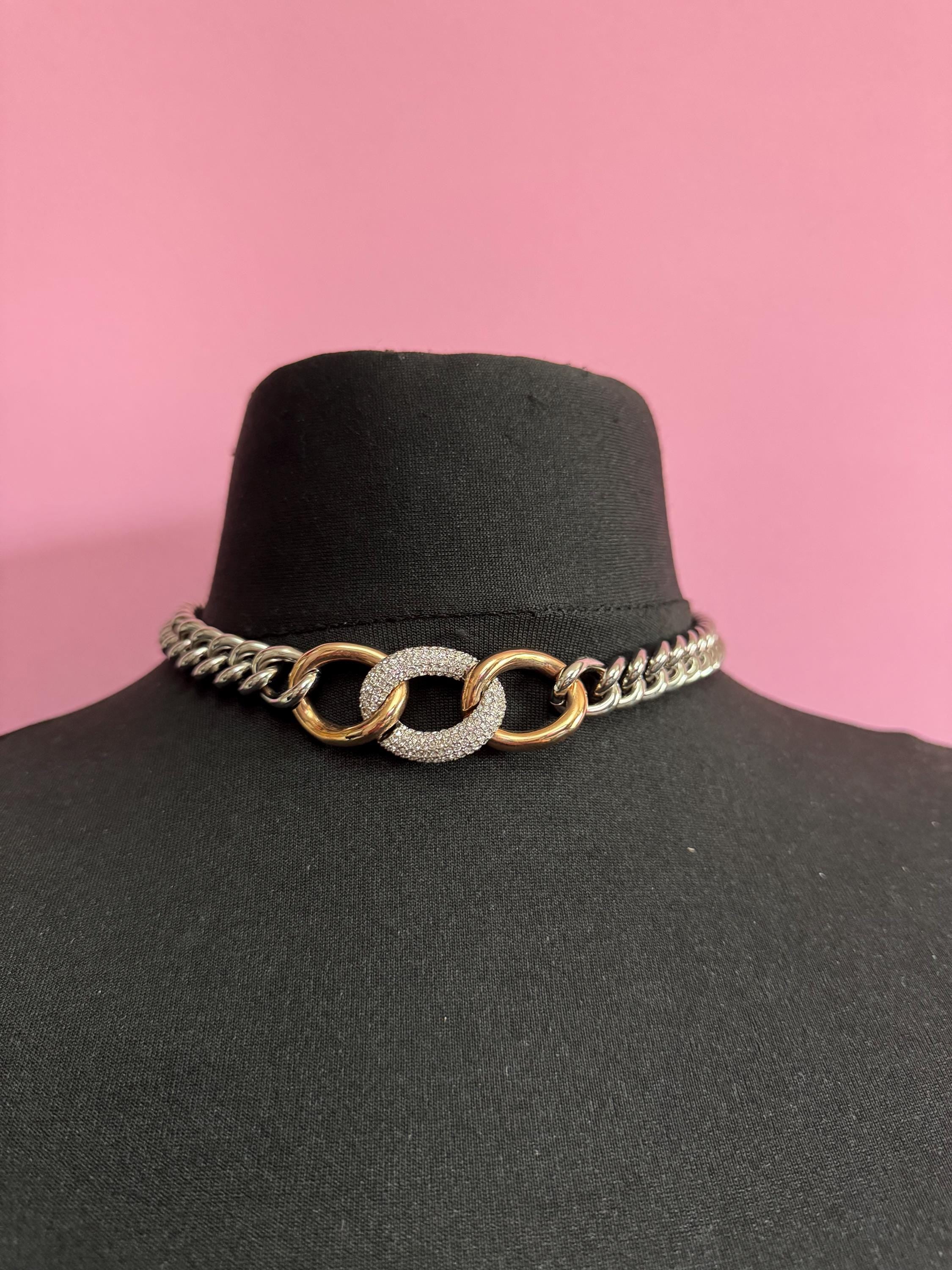 Signed Swarovski bound crystal chunky choker, bound design copper silver tone