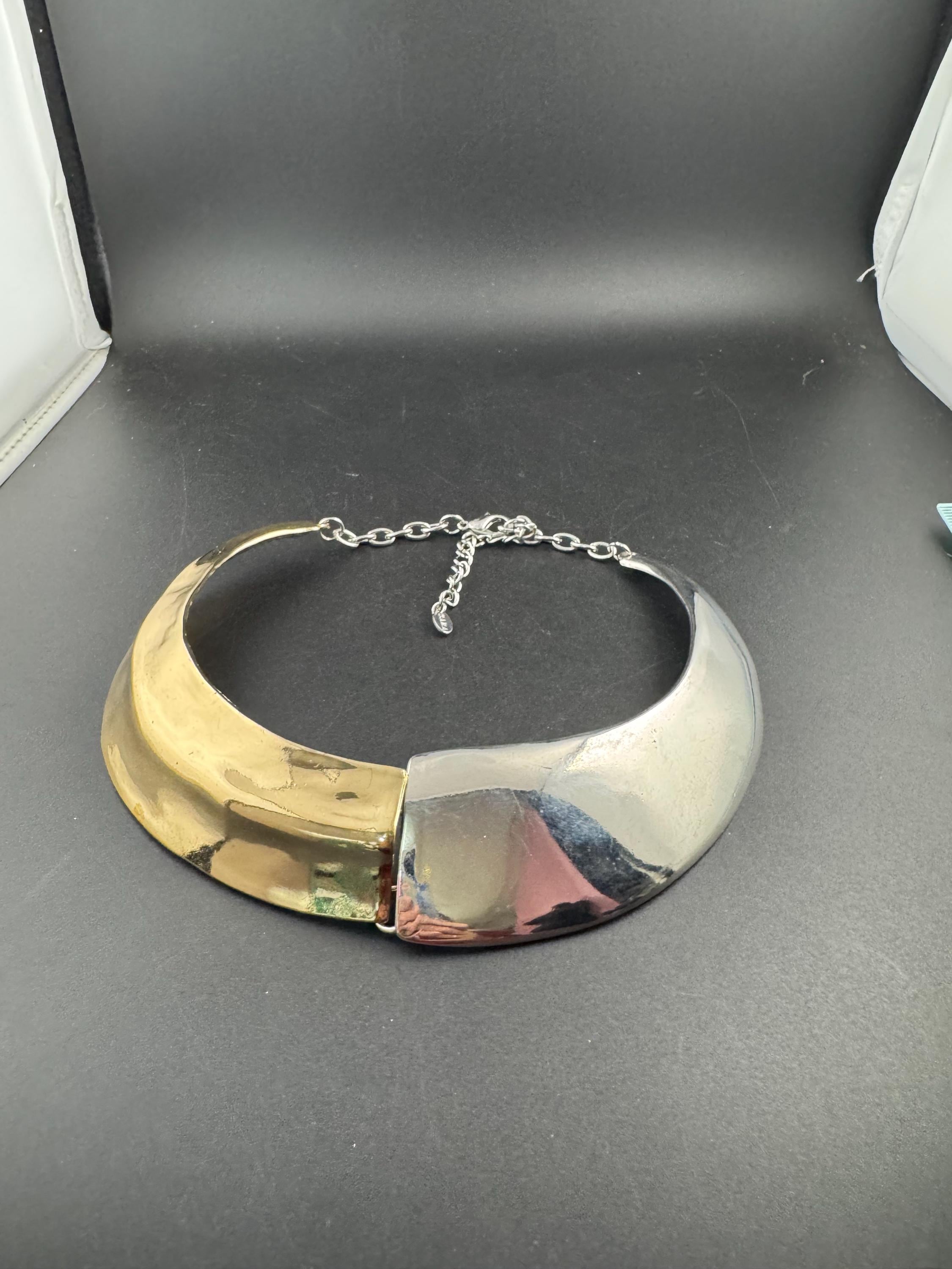 Retro silver gold wide link Choker collar necklace