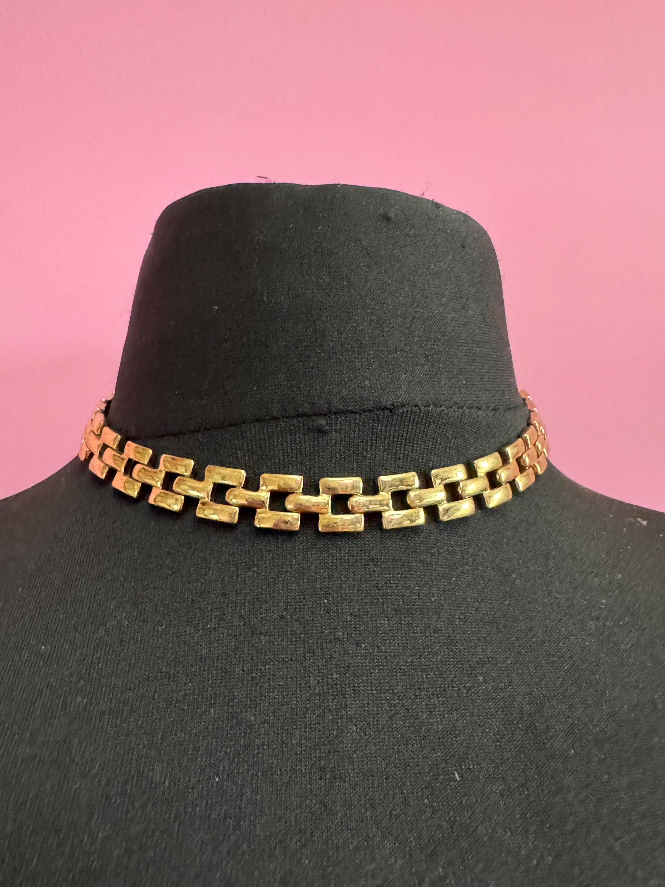 Vintage Gold Tone Panther Link Choker Necklace (41cm)