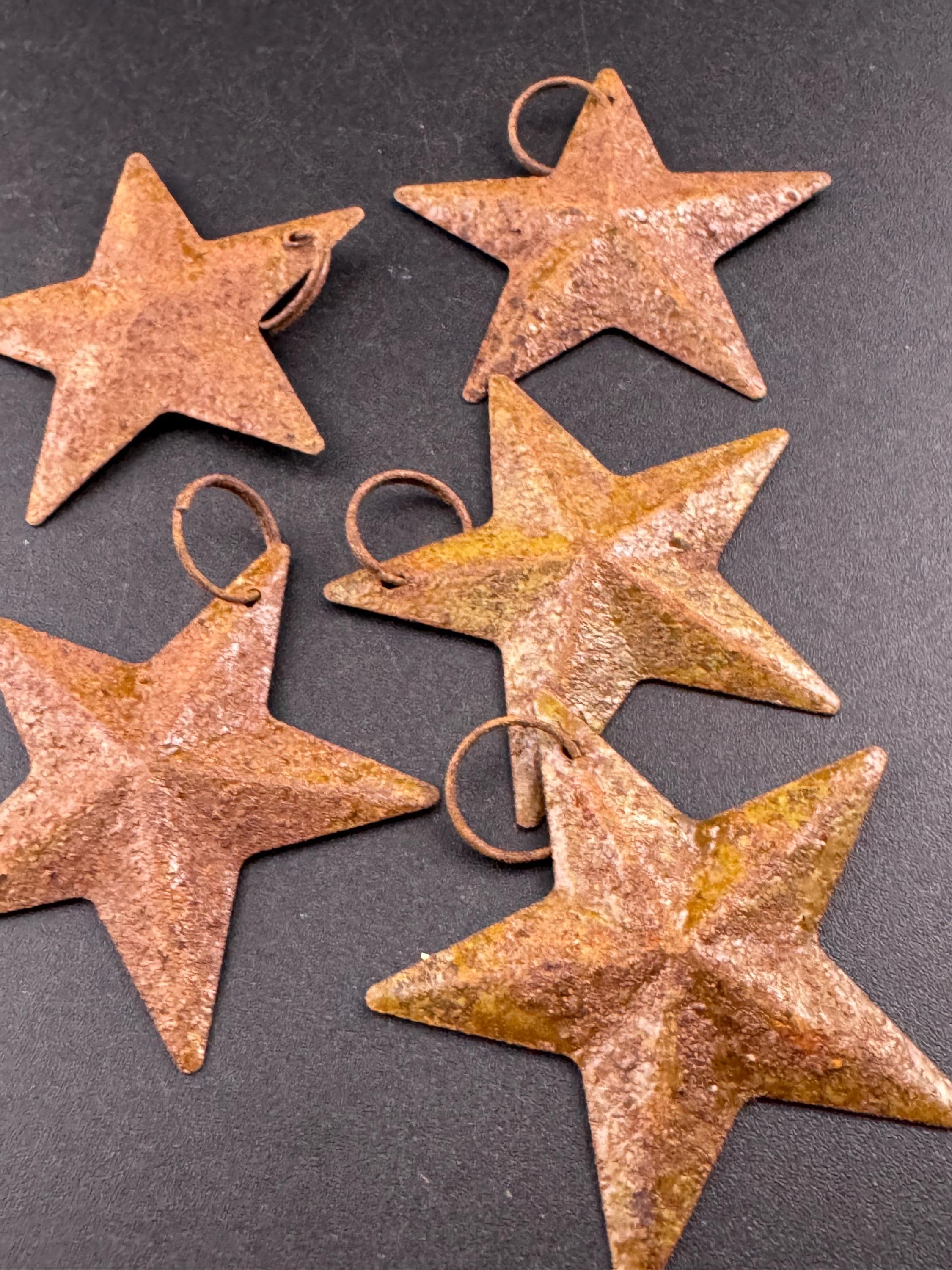 5 Rusty Metal Star Bells: Christmas Rustic Craft Supplies