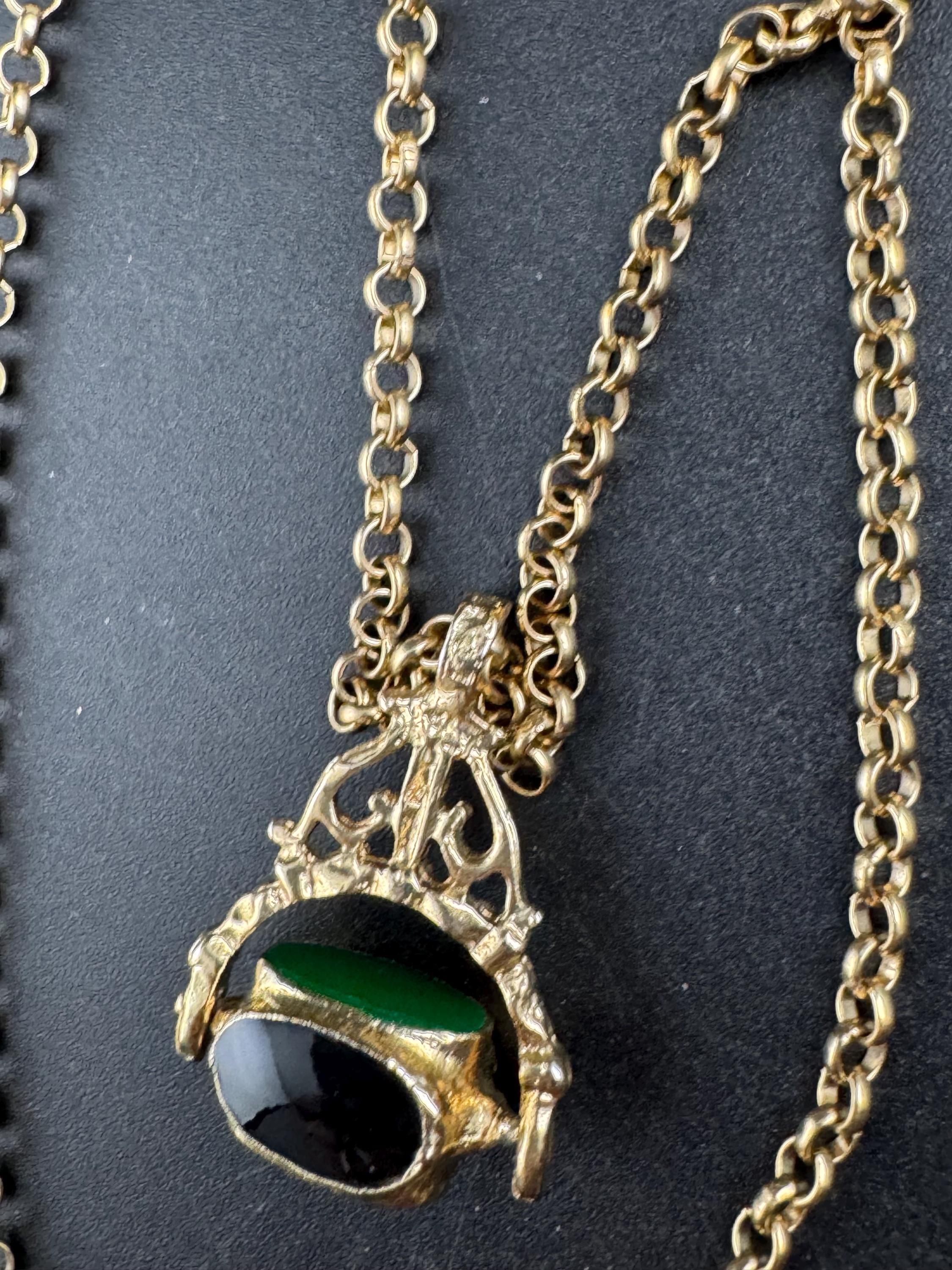 Retro antique style 4 stone spinner key fob charm pendant long chain necklace