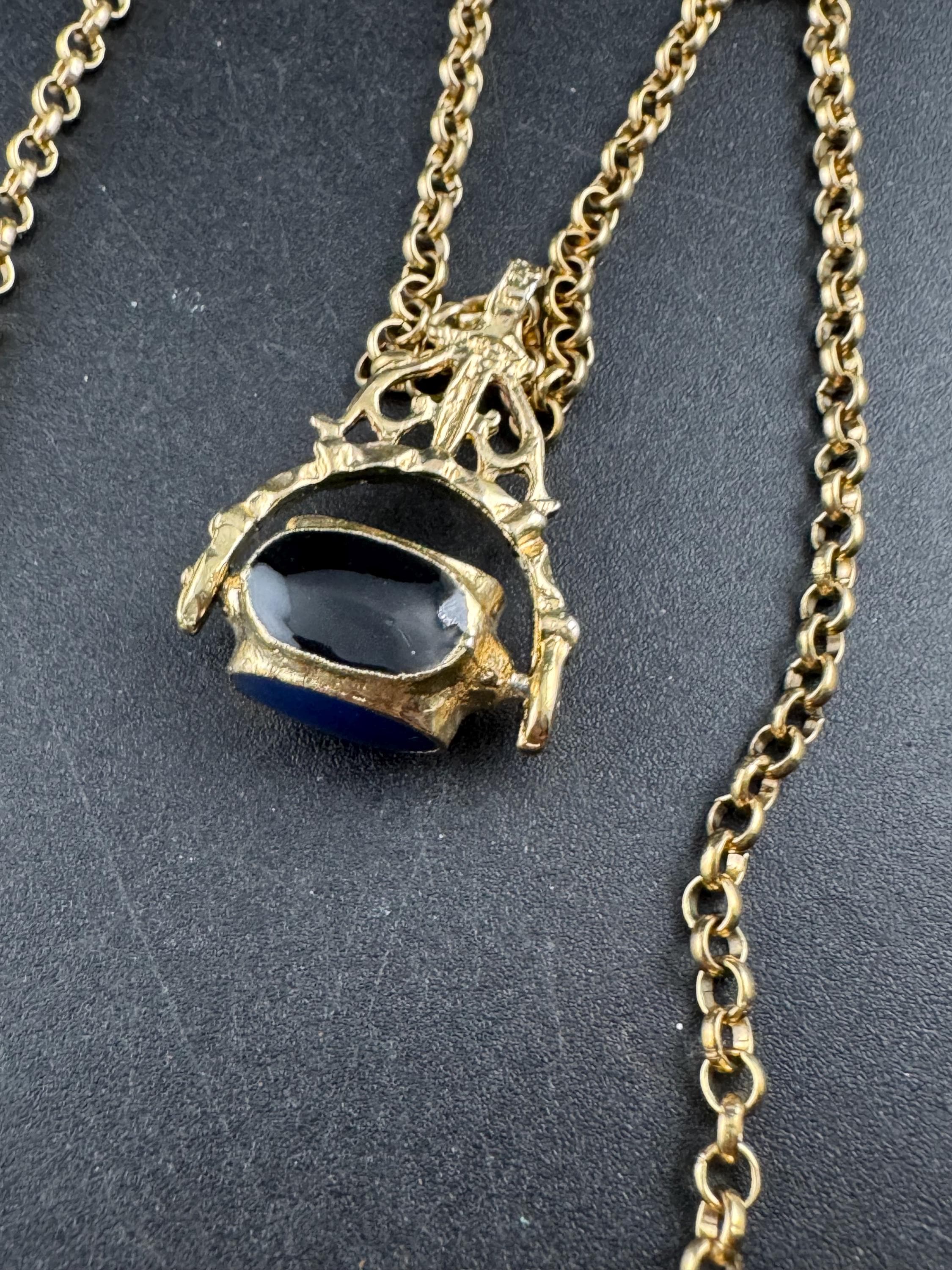 Retro antique style 4 stone spinner key fob charm pendant long chain necklace