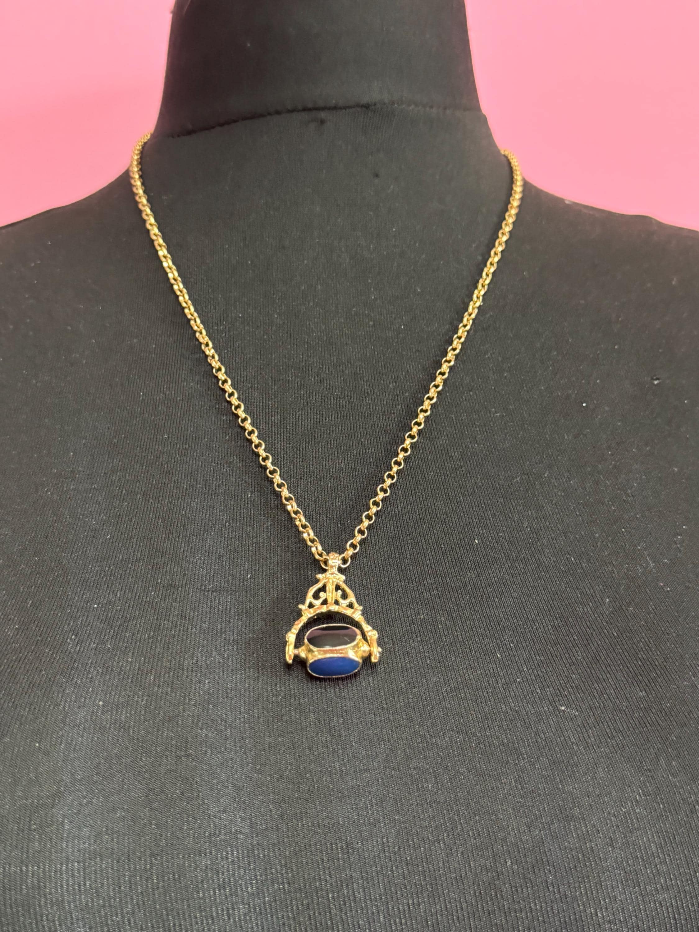 Retro antique style 4 stone spinner key fob charm pendant long chain necklace