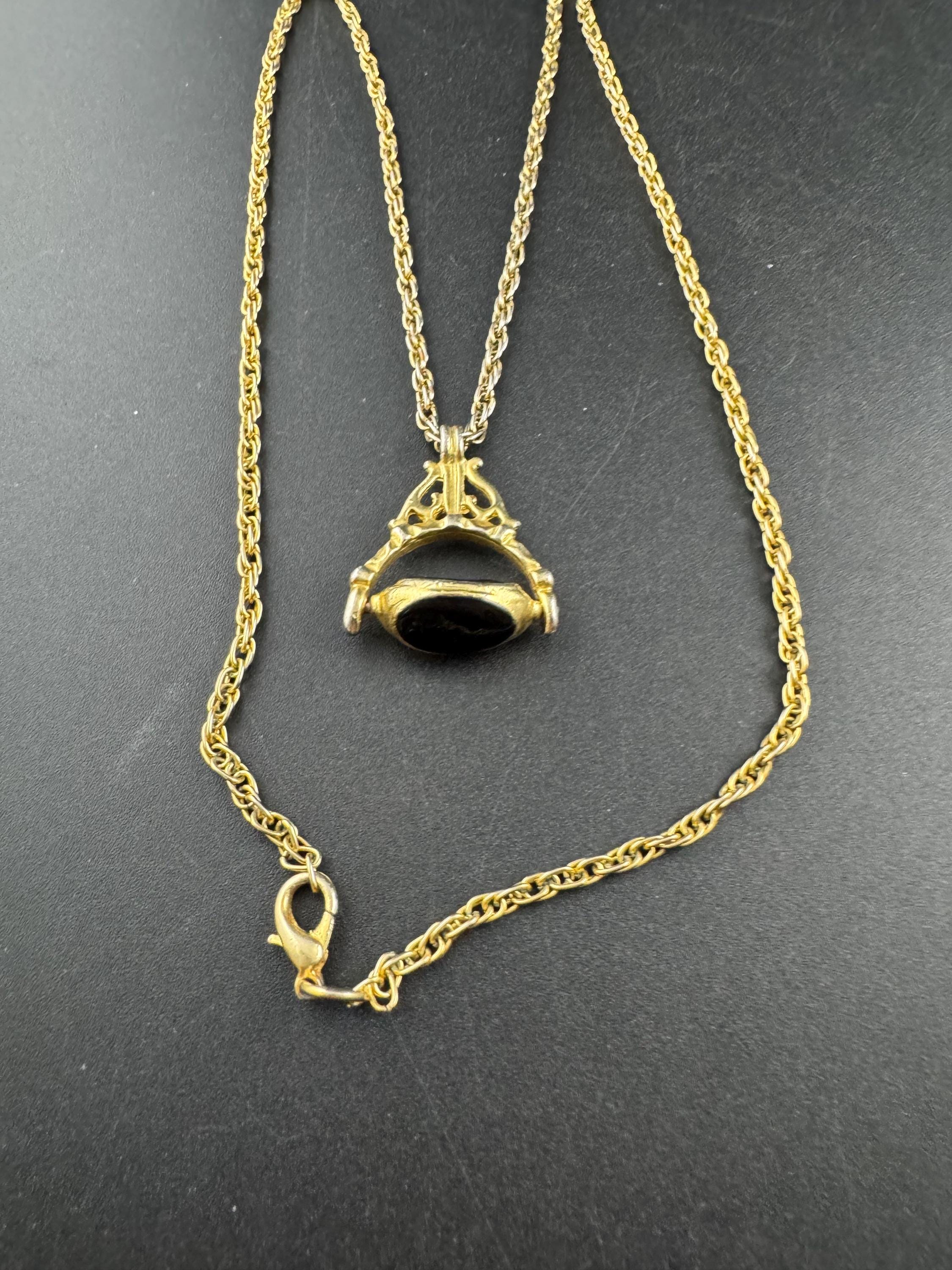 Retro antique style 3 face black spinner key fob charm pendant long chain necklace