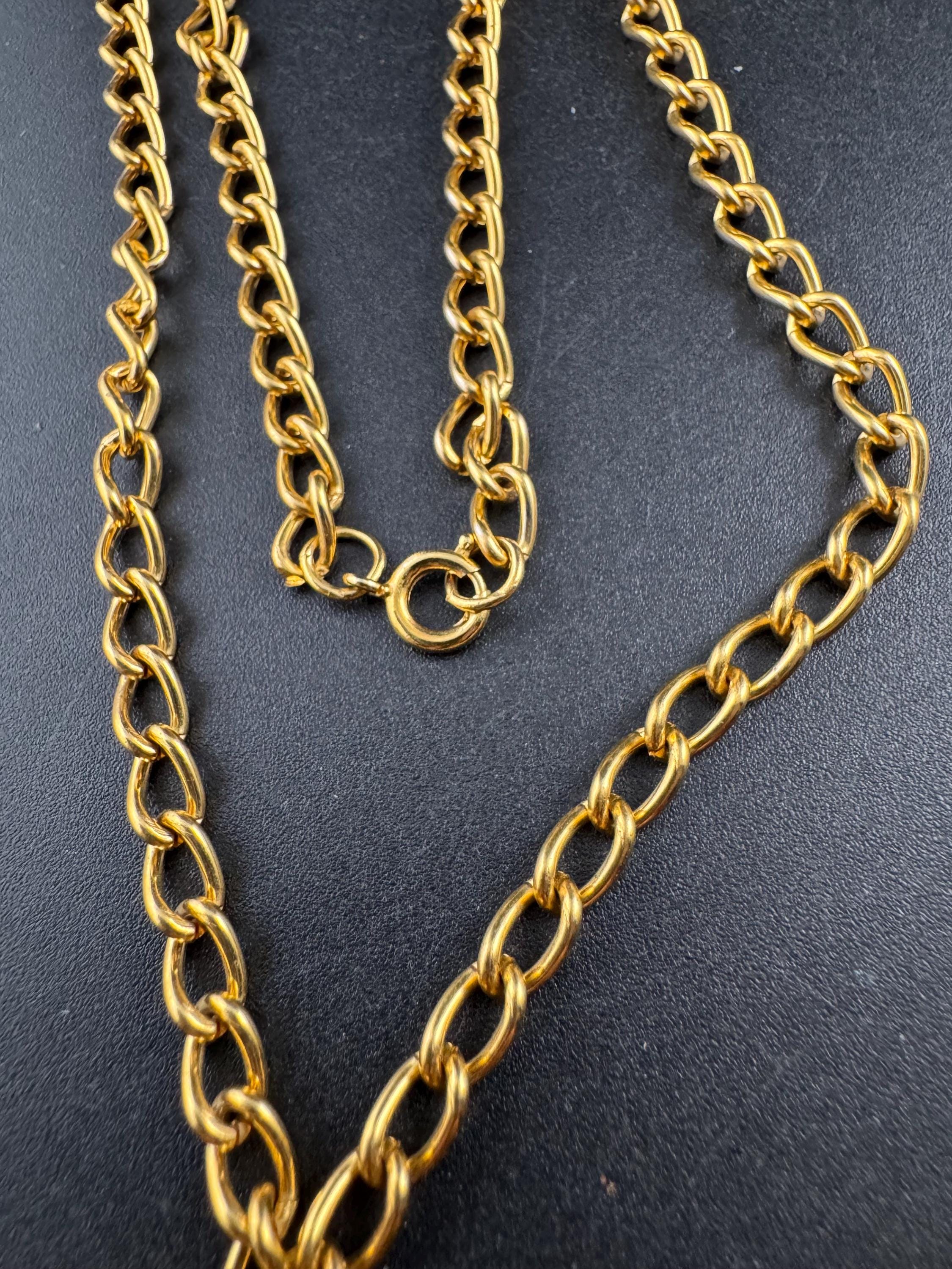 retro Victorian style gold curb chain T Bar watch chain necklace