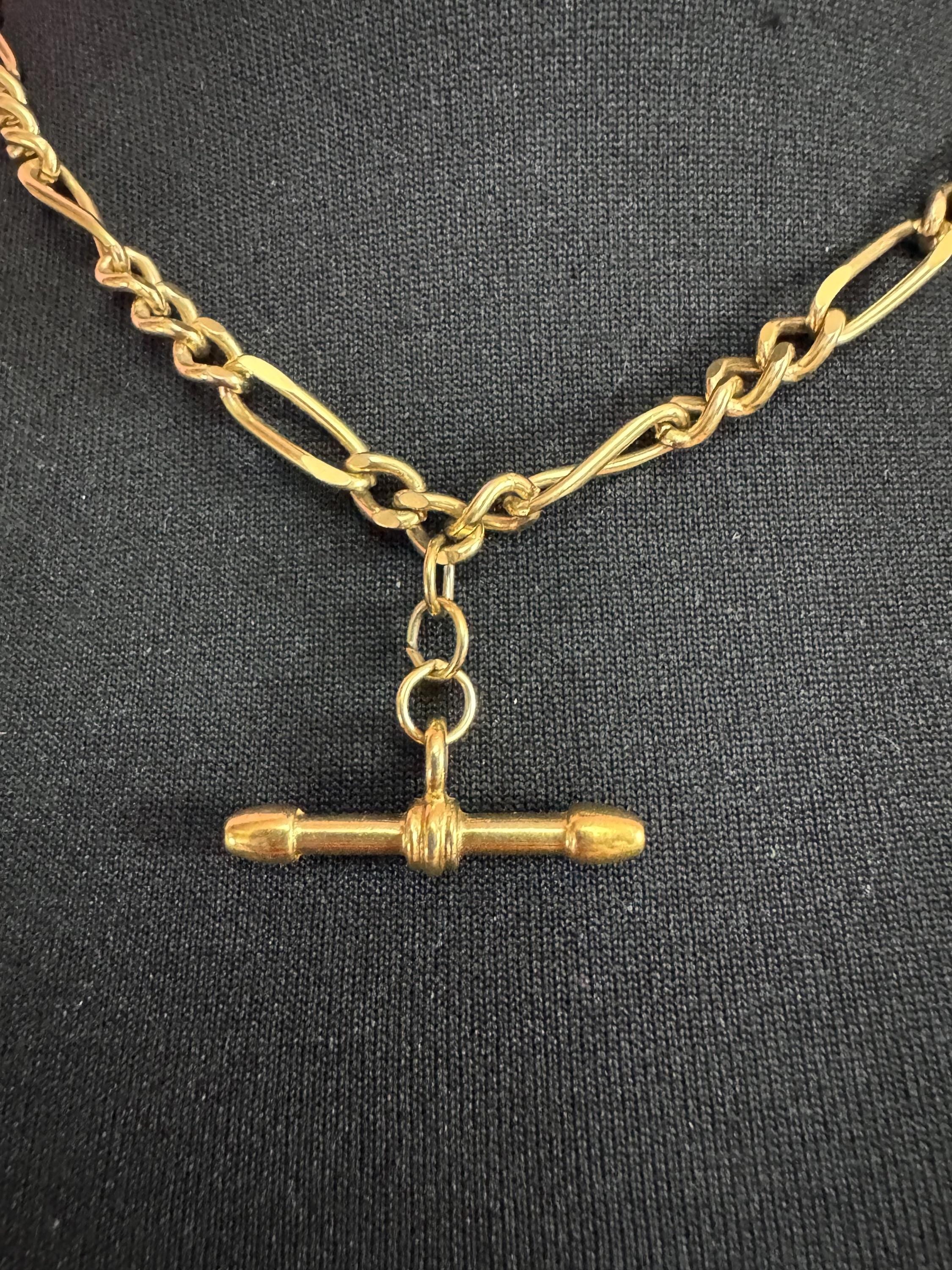 retro Victorian style gold Figaro chain T Bar watch guard chain necklace