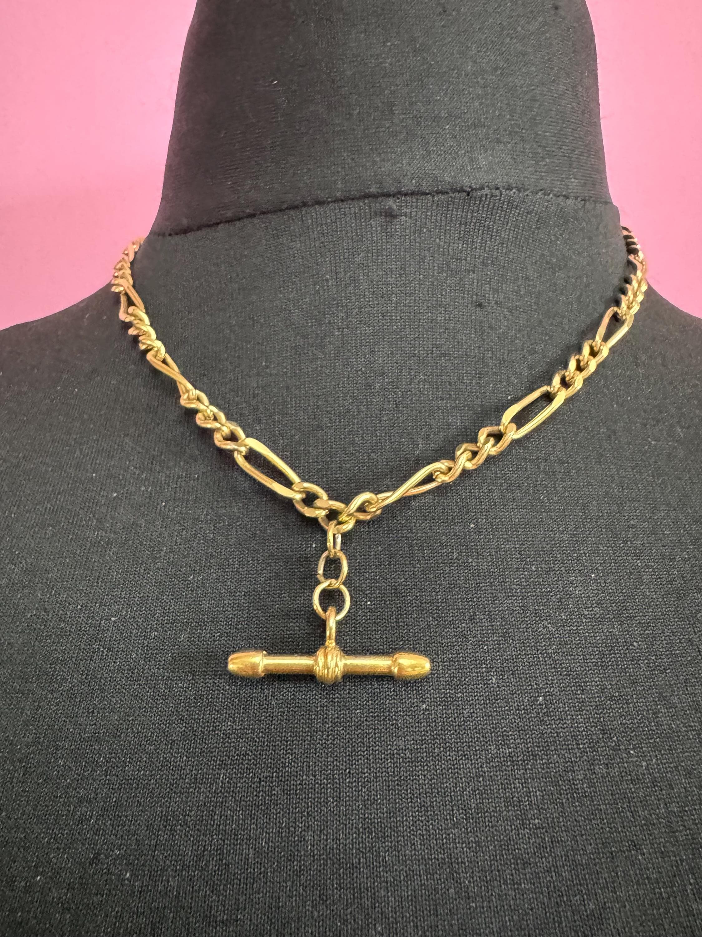 retro Victorian style gold Figaro chain T Bar watch guard chain necklace