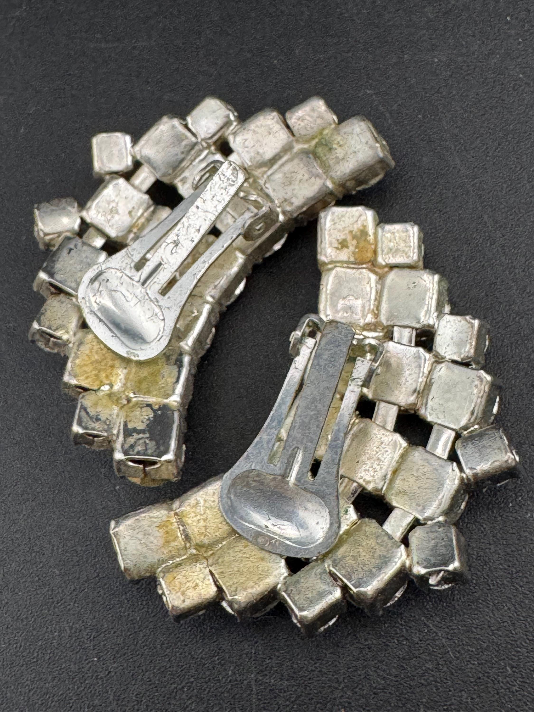 oversized clear diamanté rhinestone Clip On Earrings, 4cm silver tone