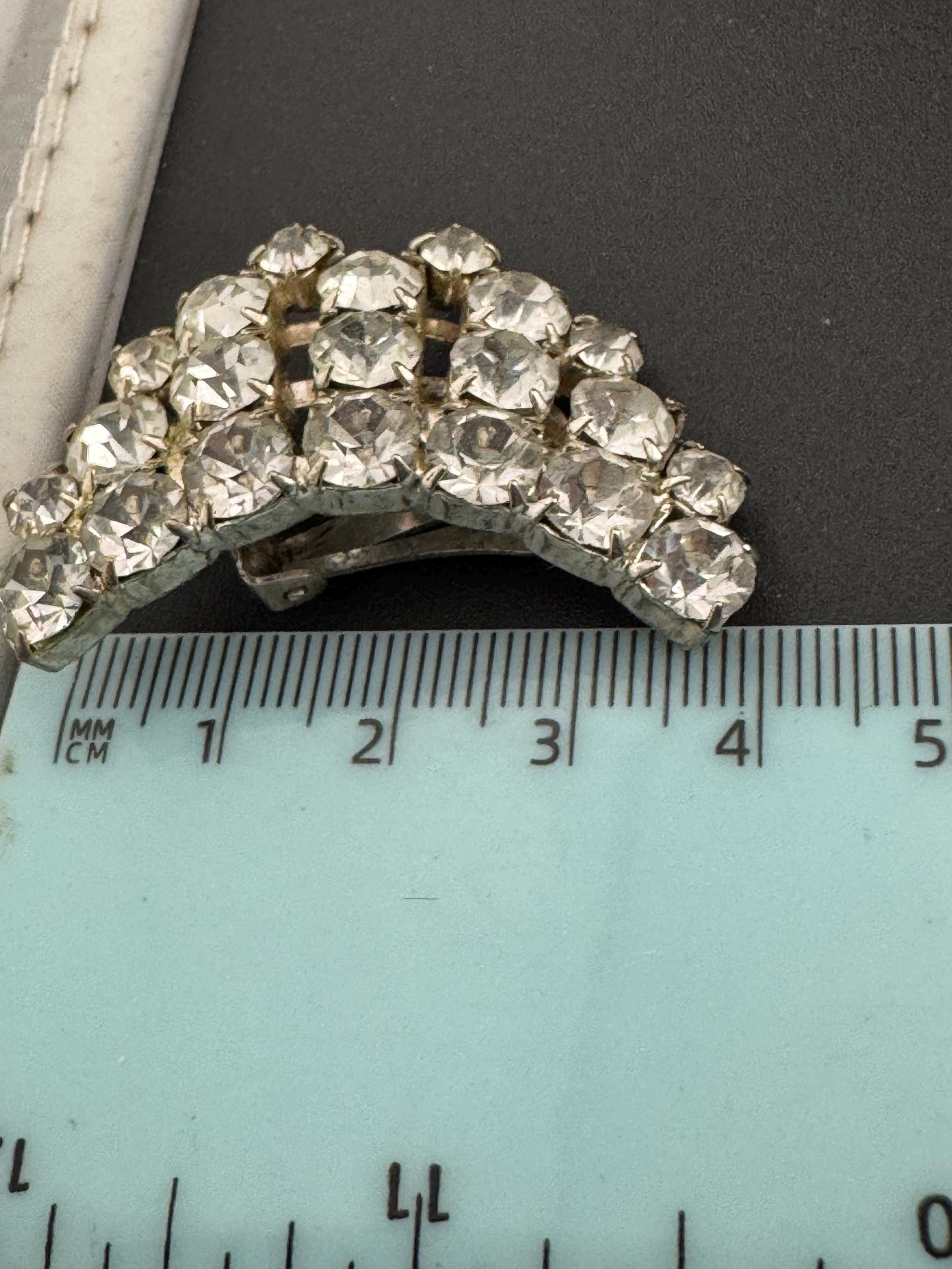 oversized clear diamanté rhinestone Clip On Earrings, 4cm silver tone