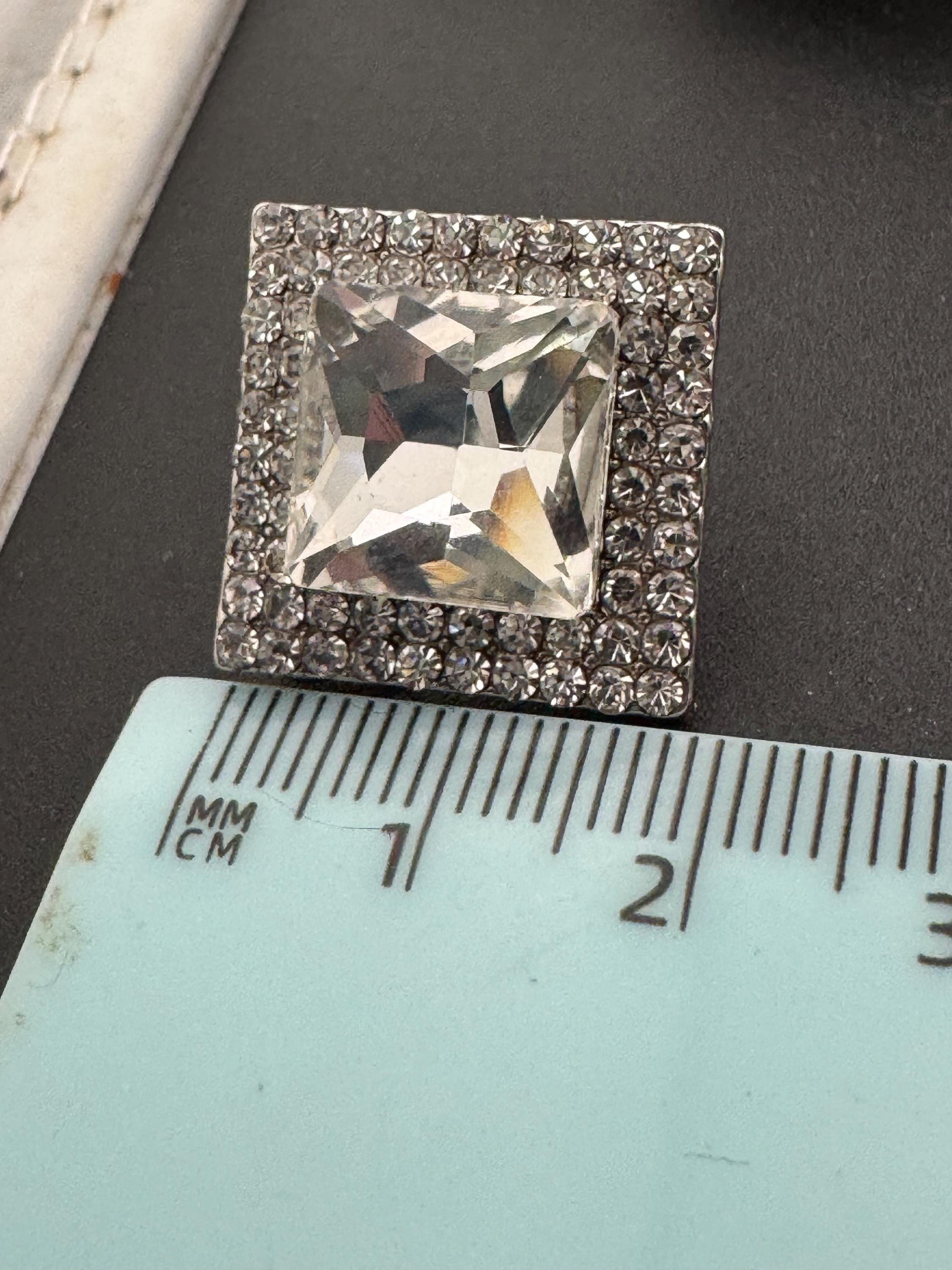 Retro square diamanté rhinestone Clip On Earrings, Silver Tone 2cm