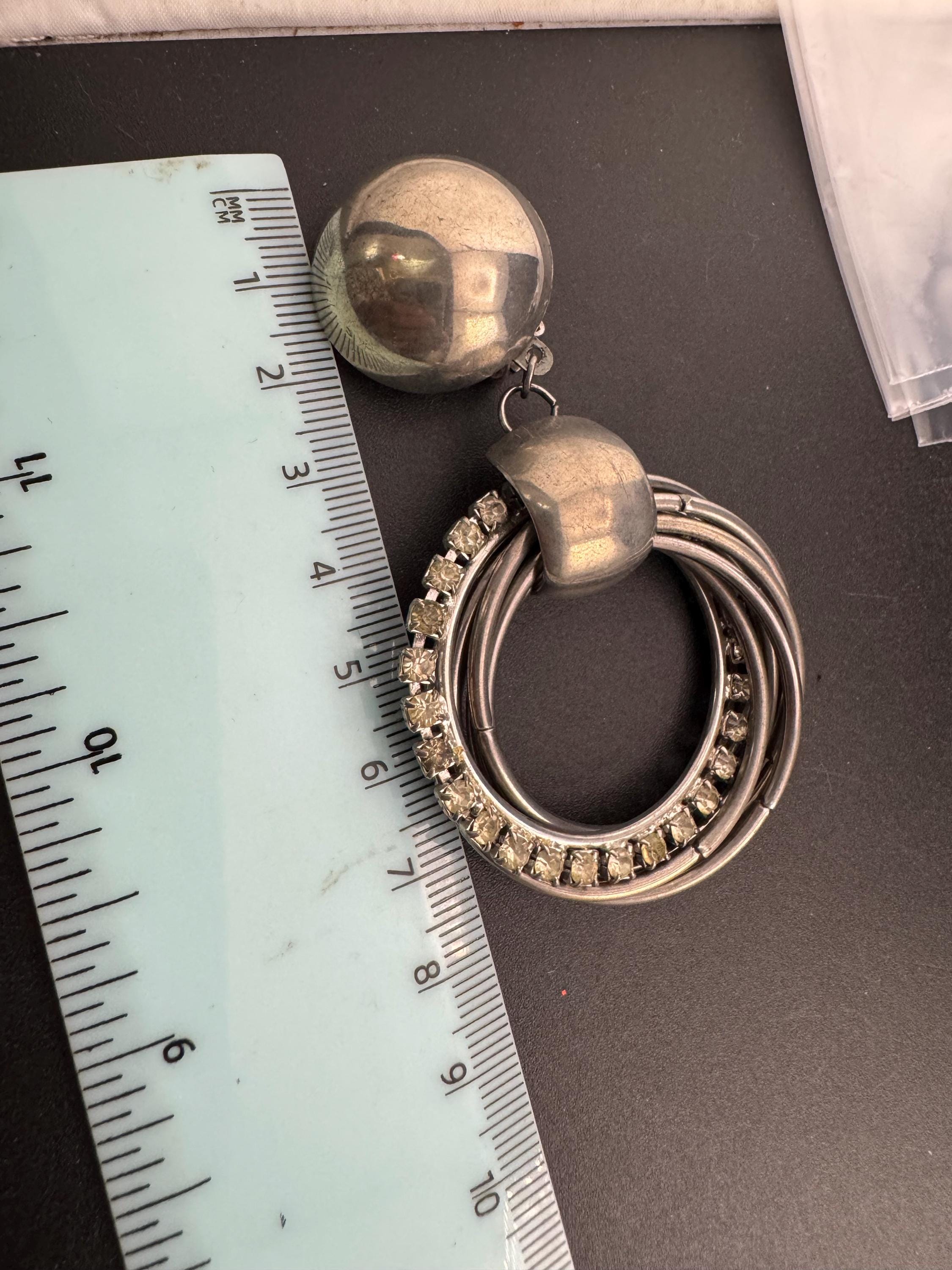 oversized 9cm rhinestone hoop dangly clip on earrings