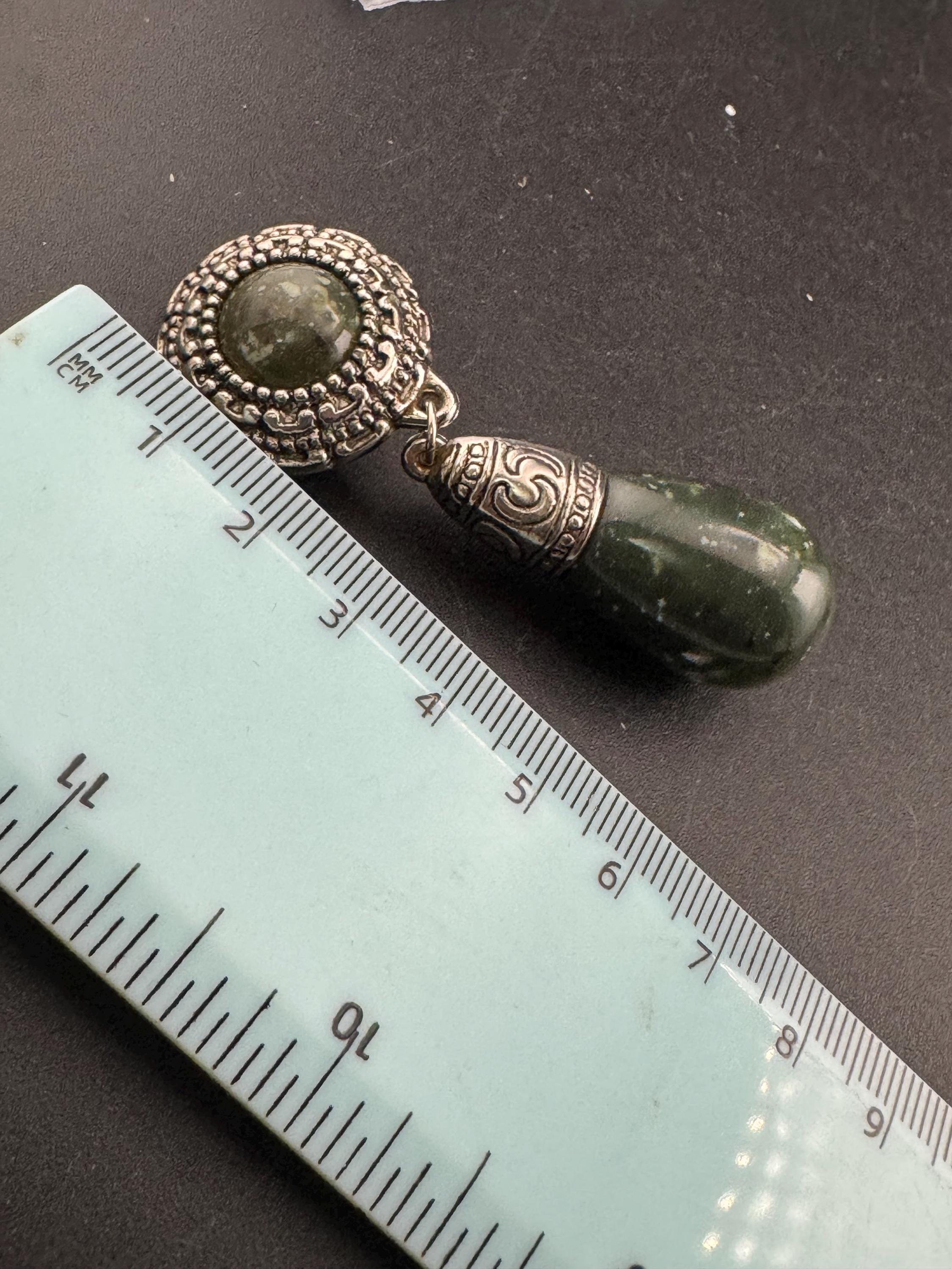 vintage oversized 7cm green cabochon and teardrop clip on earrings