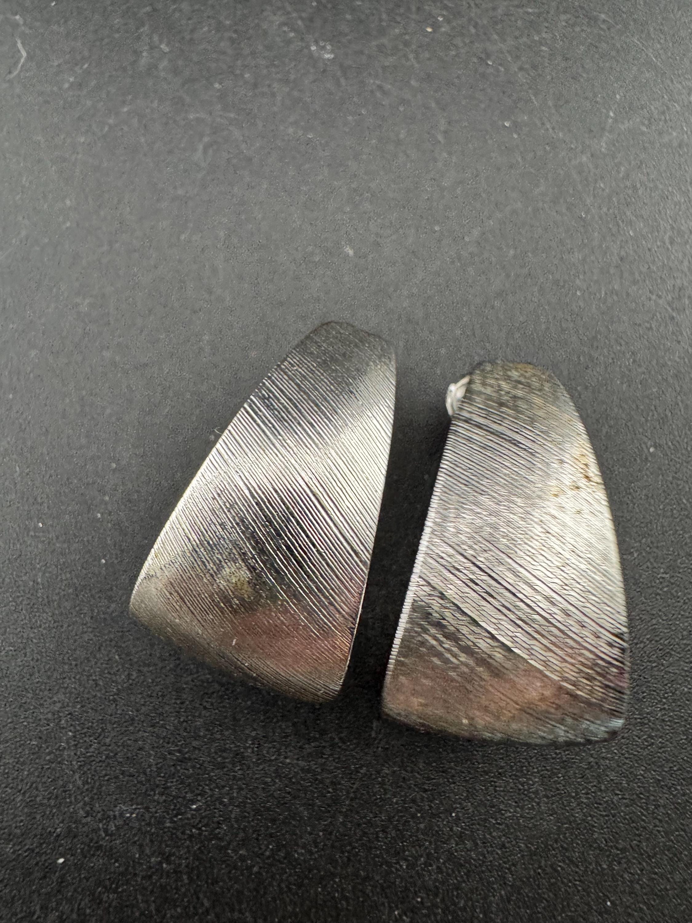 Signed sarah coventry silver brushed steel hoop clip on earrings