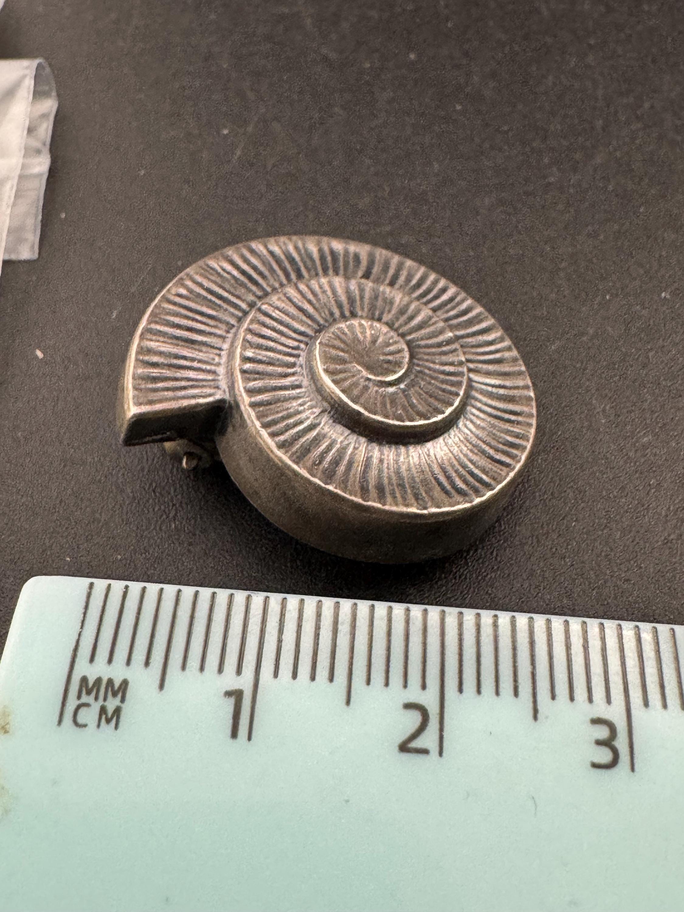 Signed west Germany Vintage ammonite seashell clip on earrings, silver tone metal studs