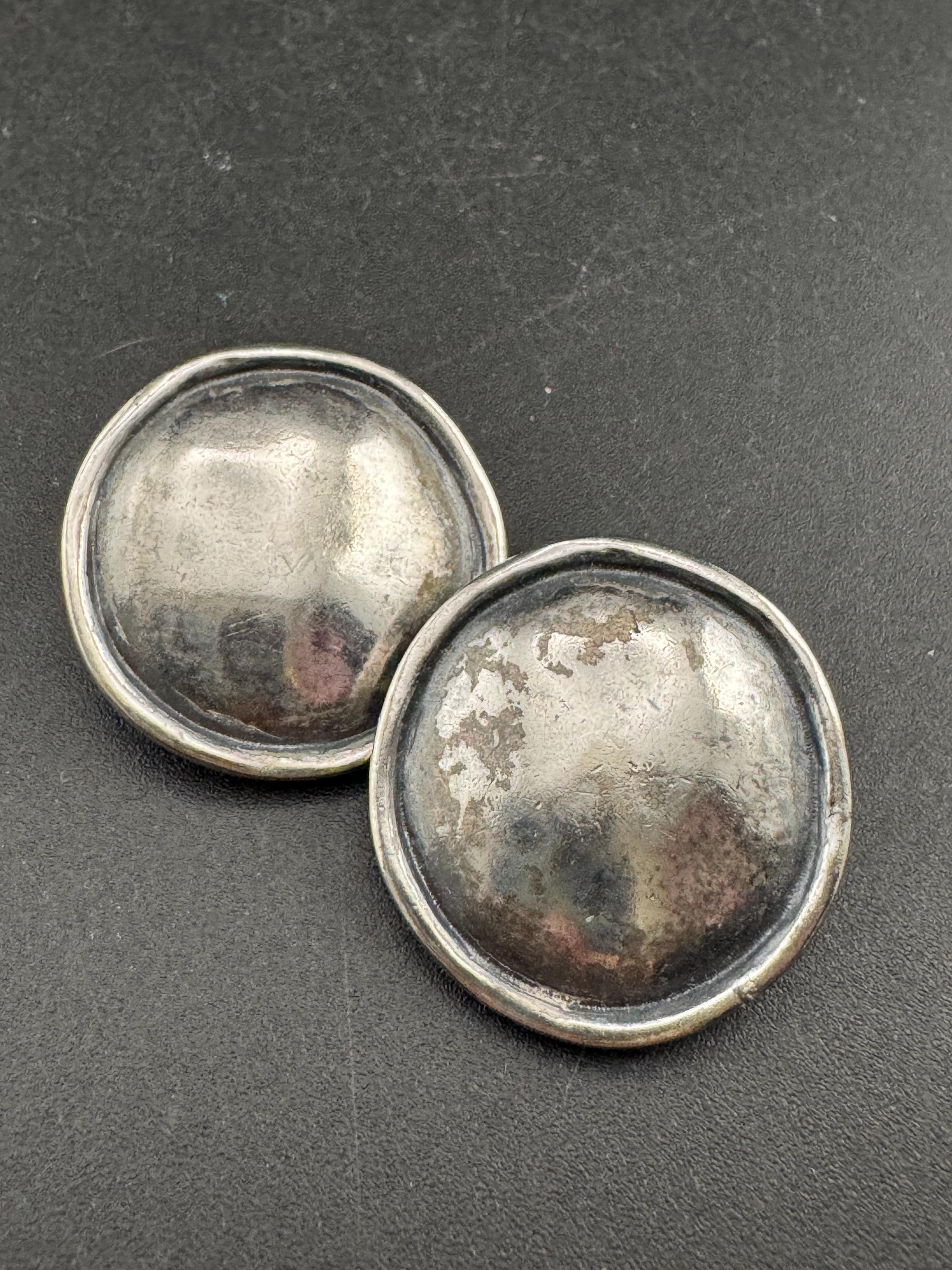 Vintage 2.5cm Silver Disc Earrings:  1990s Button