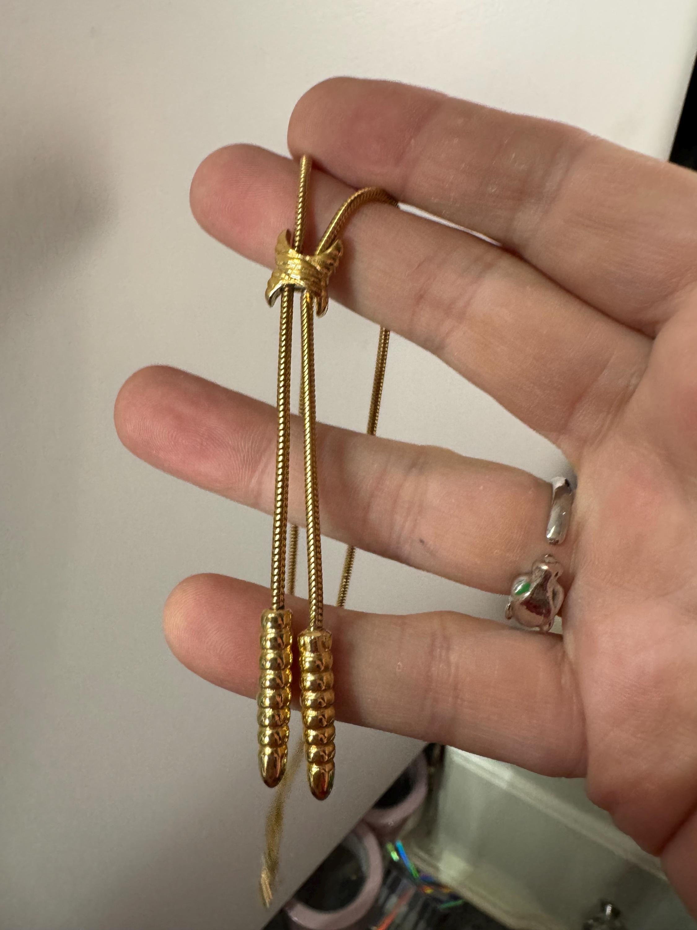 Vintage gold snake chain lariat drop necklace, signed artistry