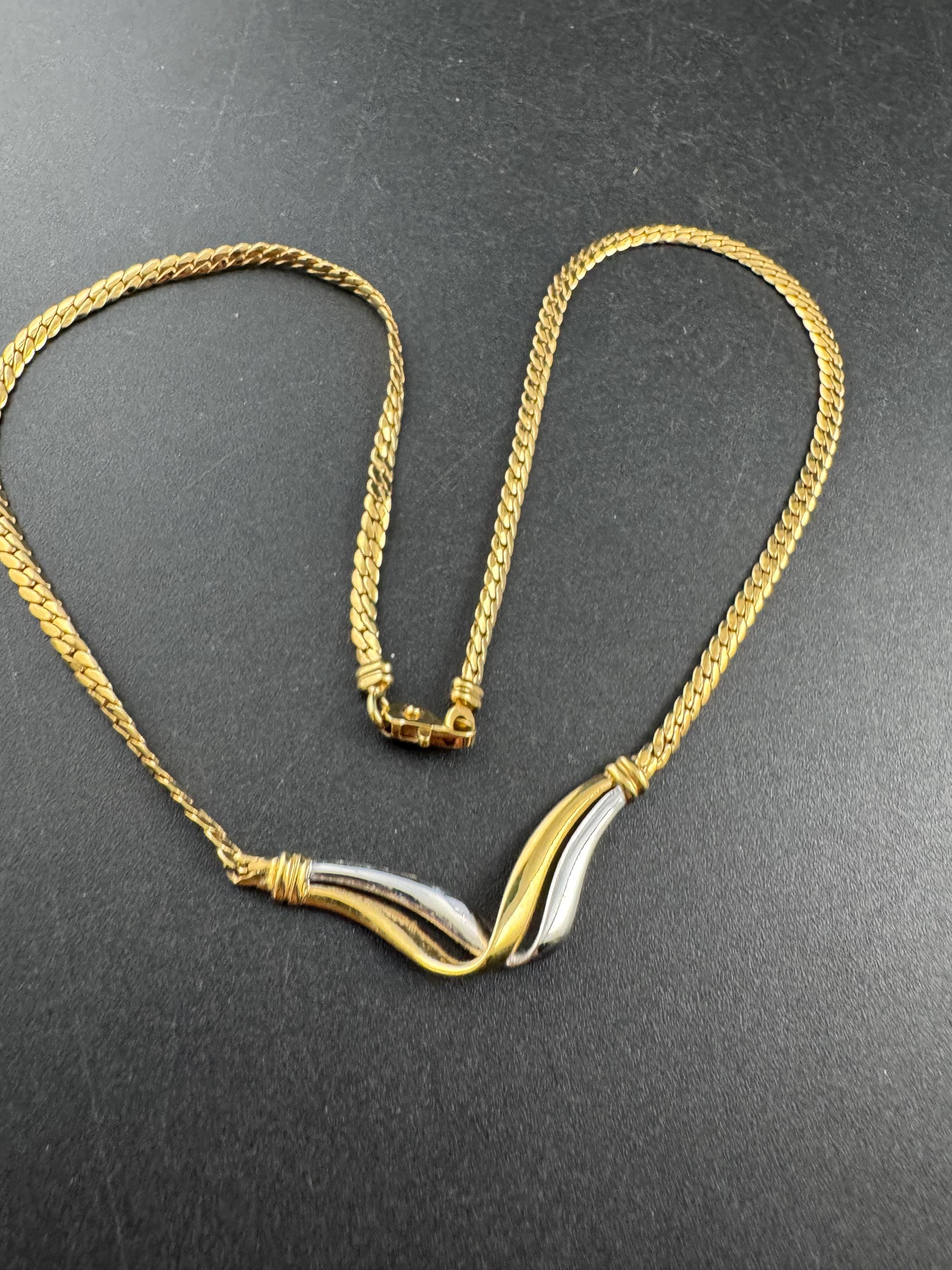 Dainty gold silver tone flat link chain necklace 40cm