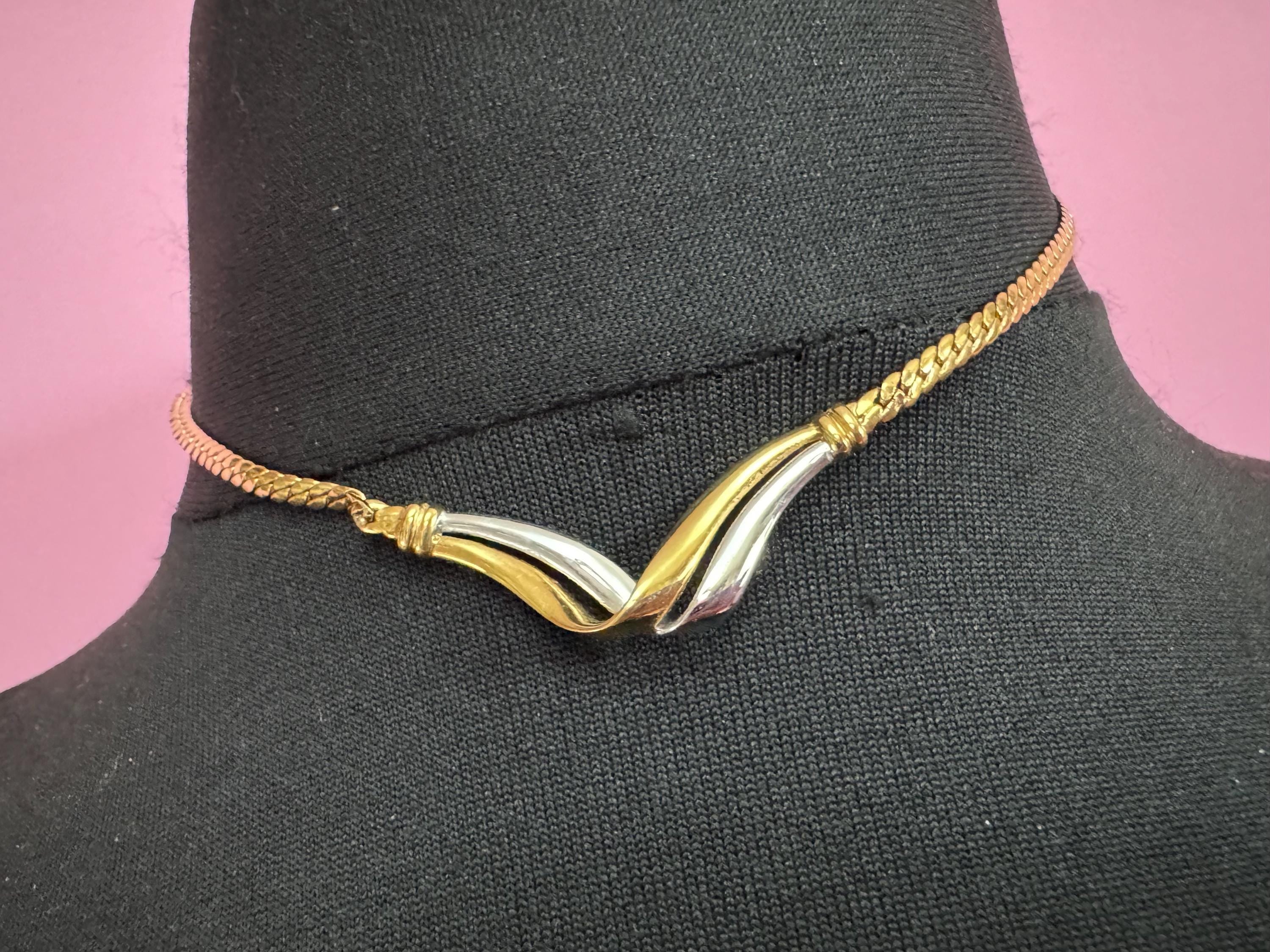 Dainty gold silver tone flat link chain necklace 40cm