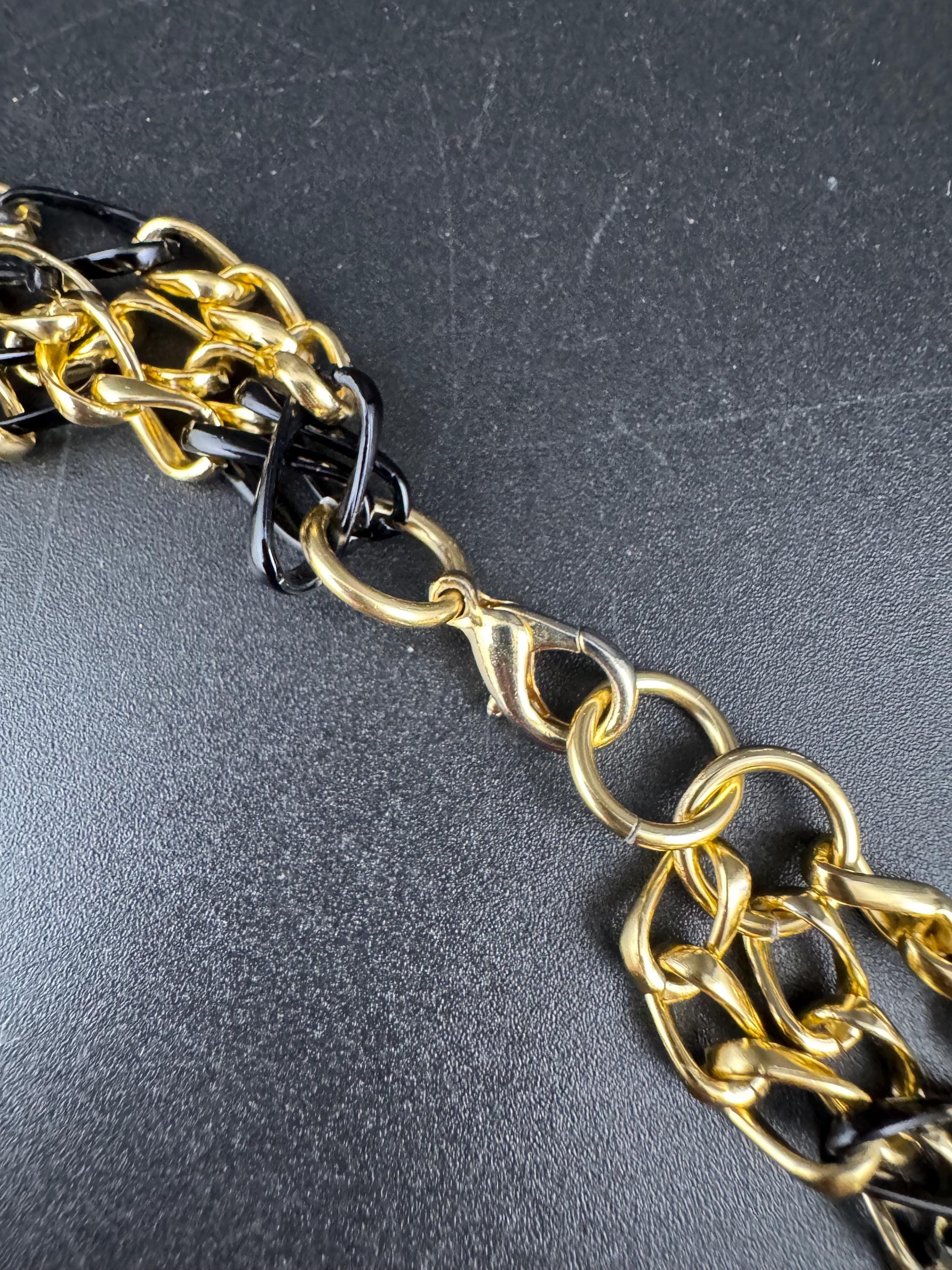lightweight multi strand waterfall chain necklace, black and gold Vintage 1960s 1970s